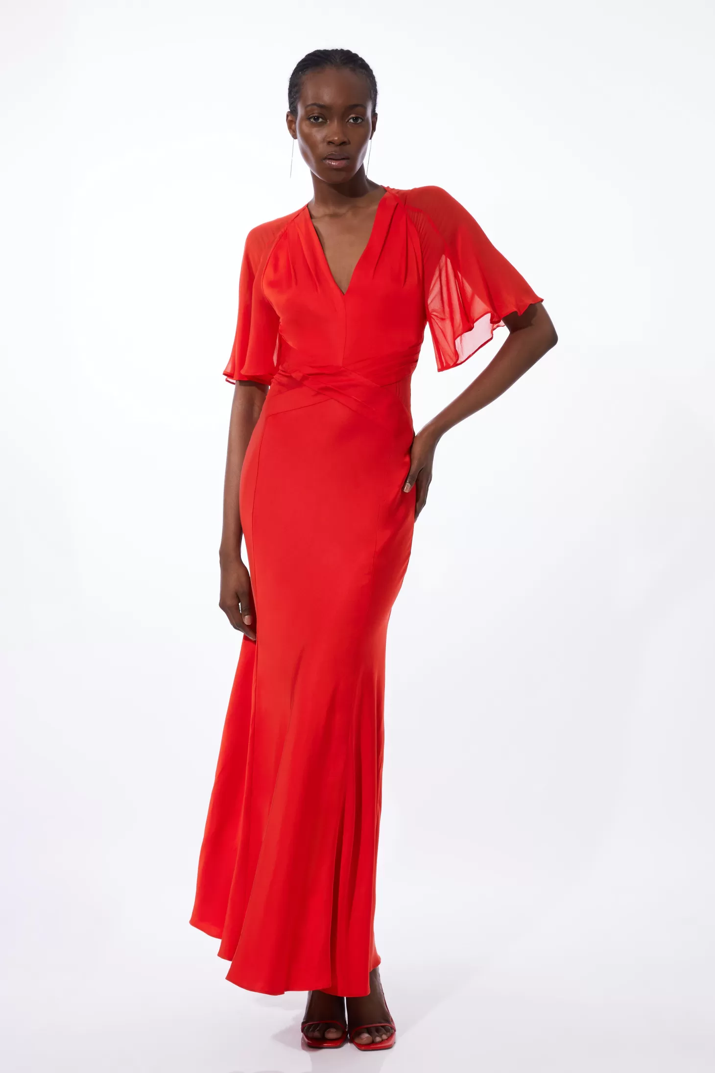 Karen Millen Petite Twist Front Viscose And Georgette Mix Woven Maxi Dress