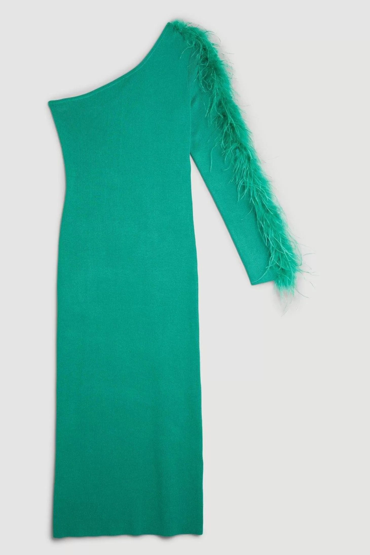 Karen Millen Petite Viscose Blend One Shoulder Feather Detail Knit Midi Dress
