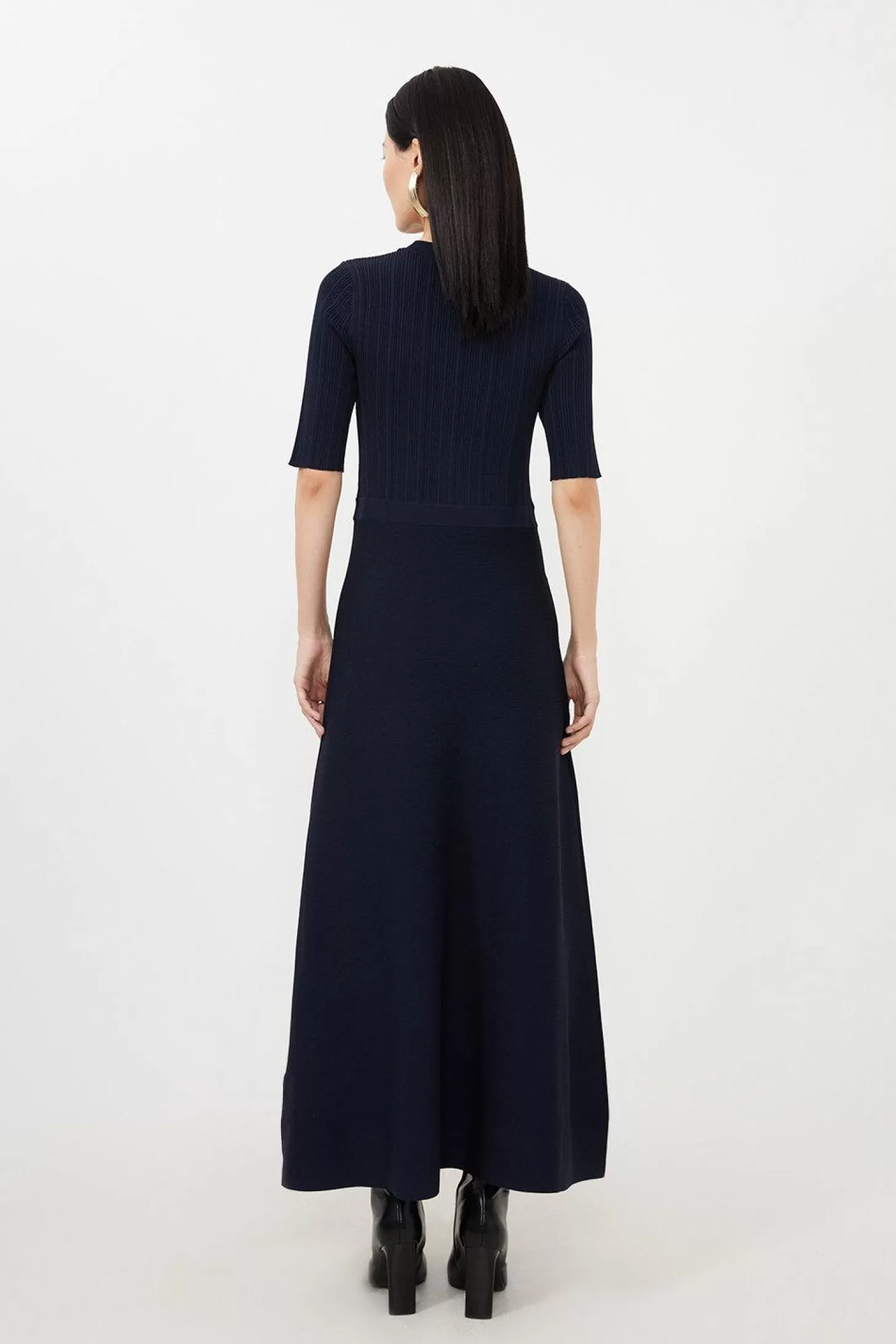 Karen Millen Petite Viscose Blend Rib Knit Military Half Sleeve Midaxi Dress
