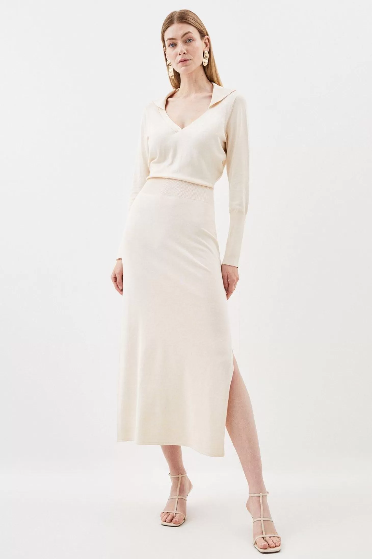 Karen Millen Petite Viscose Blend Soft Touch Fly Collar Knit Midaxi Dress