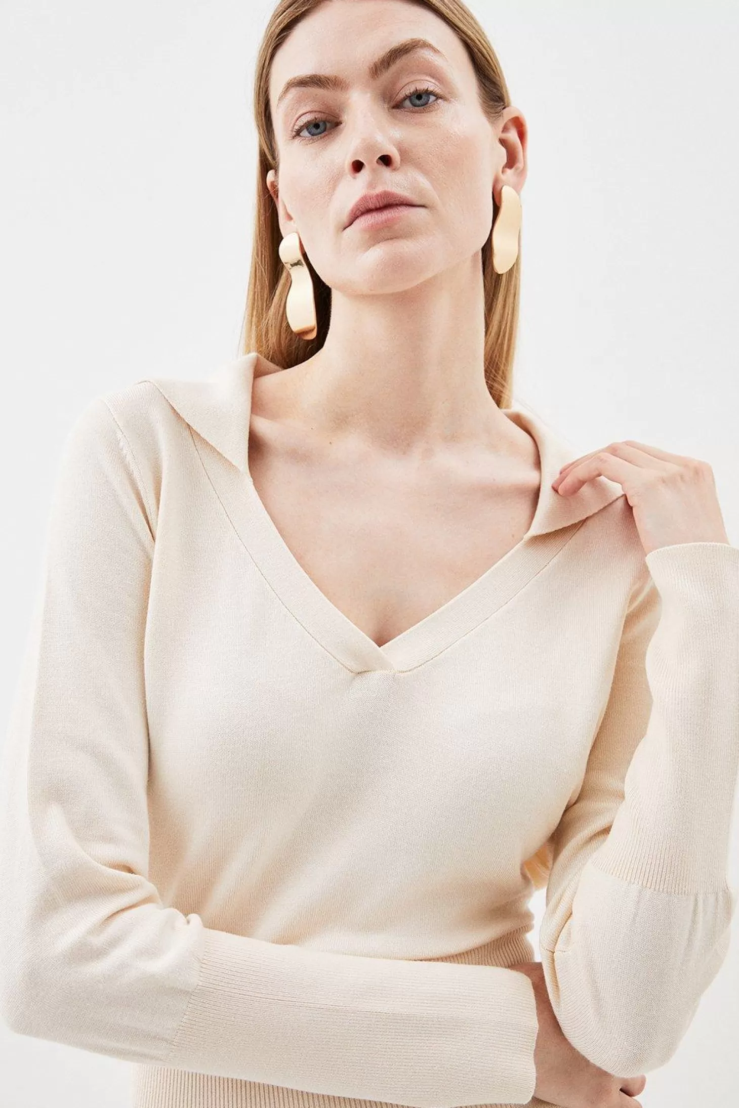 Karen Millen Petite Viscose Blend Soft Touch Fly Collar Knit Midaxi Dress