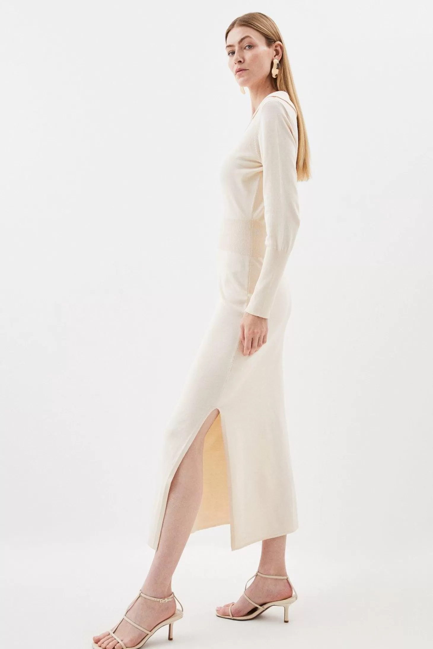 Karen Millen Petite Viscose Blend Soft Touch Fly Collar Knit Midaxi Dress