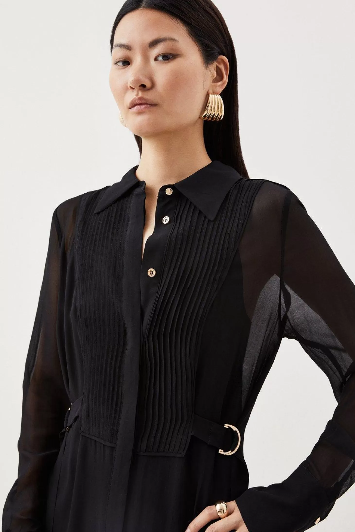 Karen Millen Petite Viscose Pintuck Shirt Midi Dress