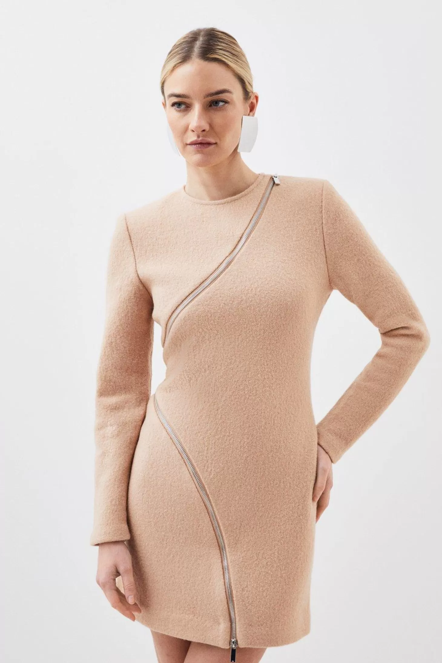 Karen Millen Petite Wool Knit Zip Detail Midi Dress