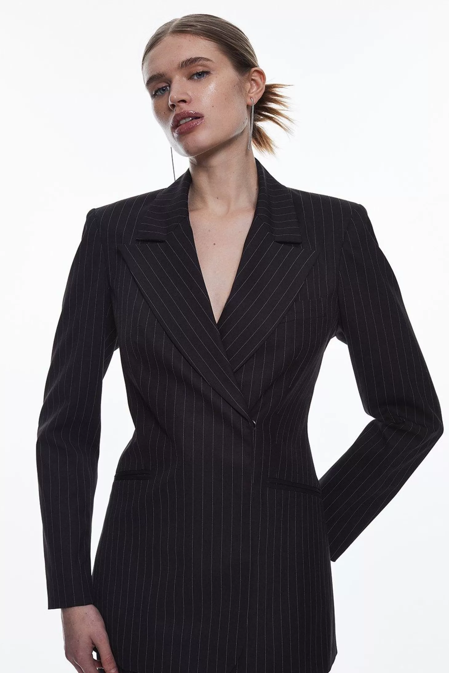 Karen Millen Pinstripe High Break Point Blazer