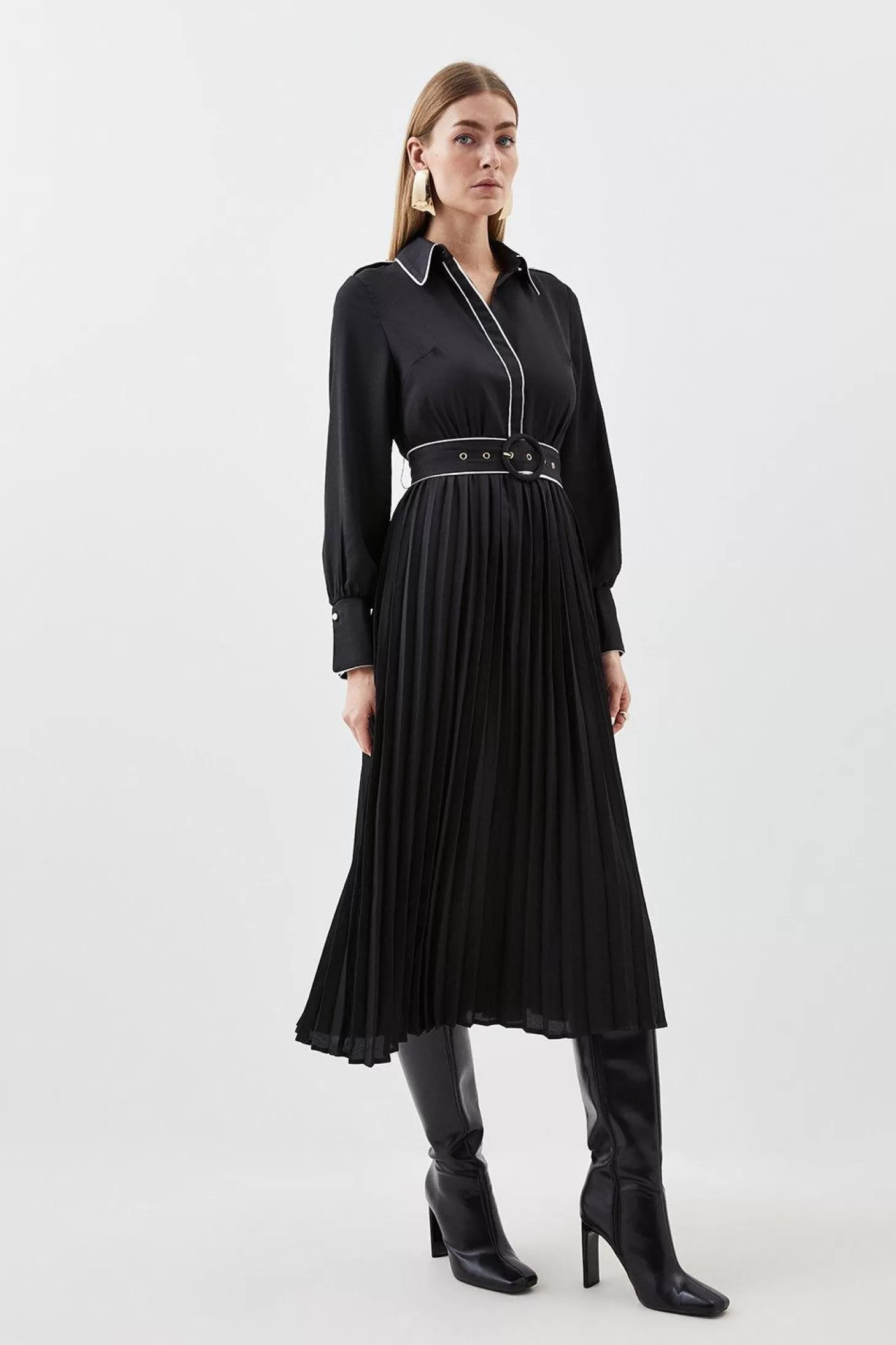 Karen Millen Piping Detail Woven Belted Midi Dress