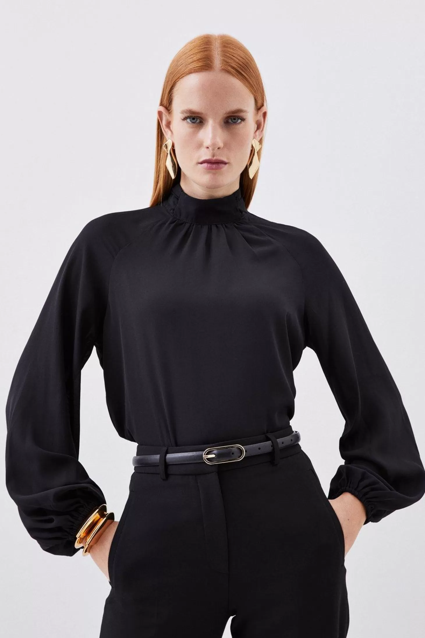 Karen Millen Pleated Georgette Woven Top