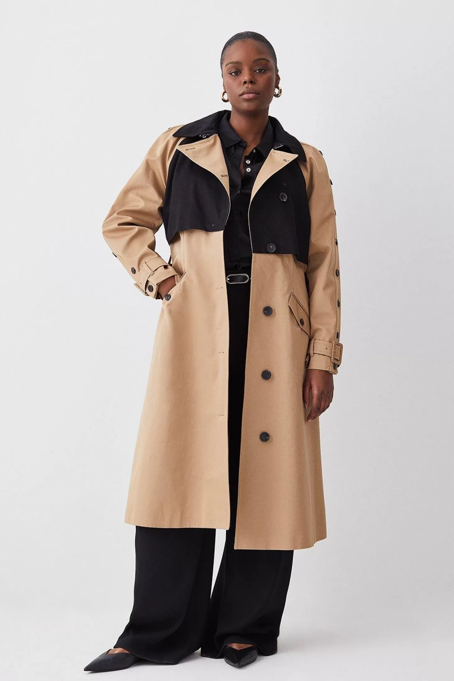 Karen Millen Plus Button Detail Contrast Detail Trench Coat