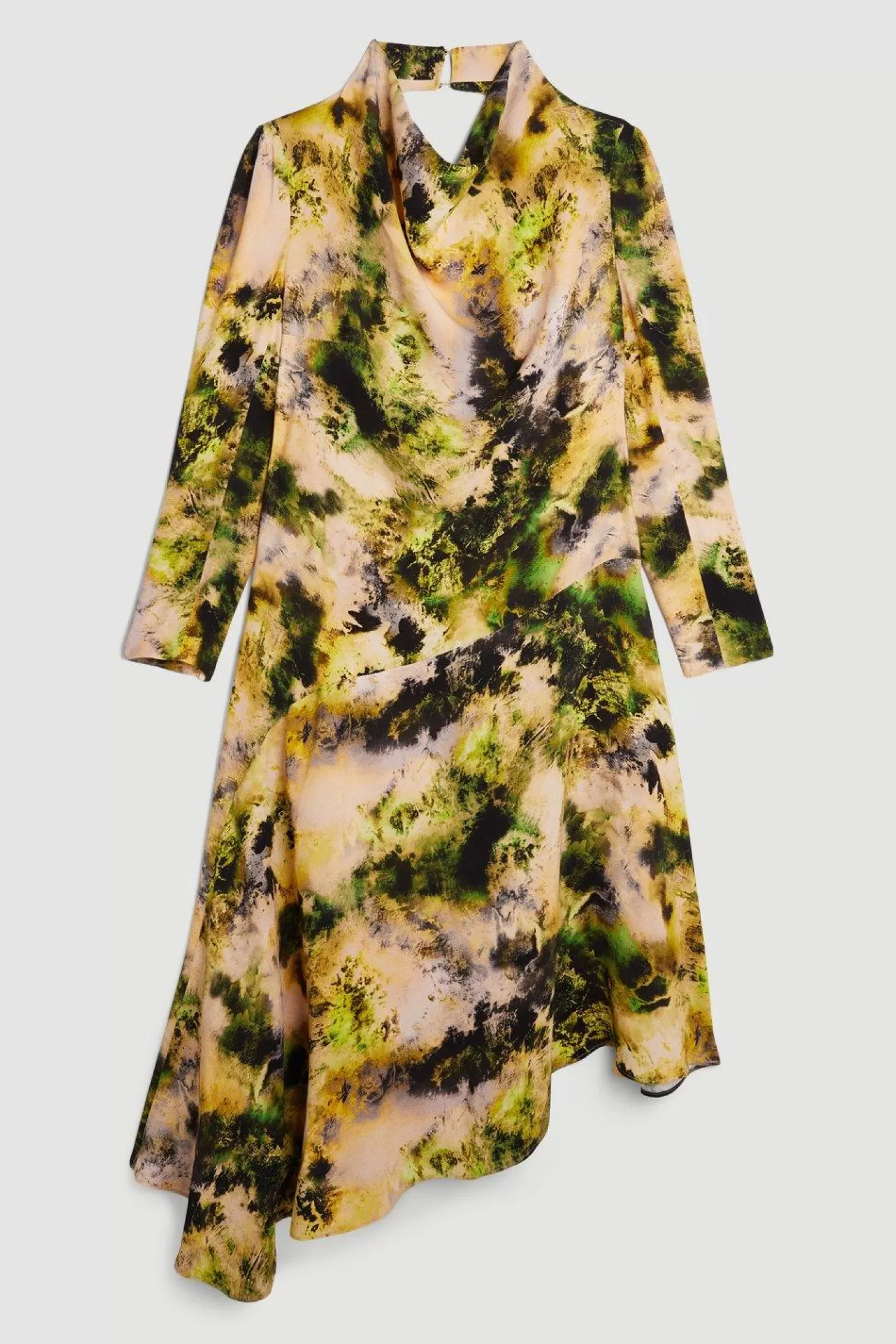 Karen Millen Plus Size Abstract Print Satin Asymmetric Woven Maxi Dress