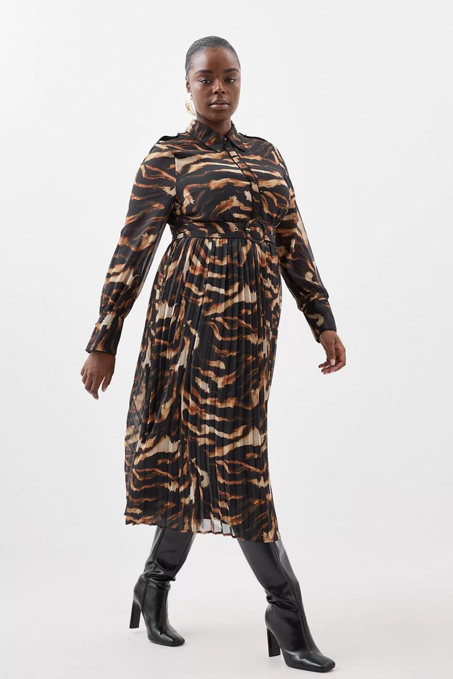 Karen Millen Plus Size Georgette Pleated And Belted Woven Maxi Dress