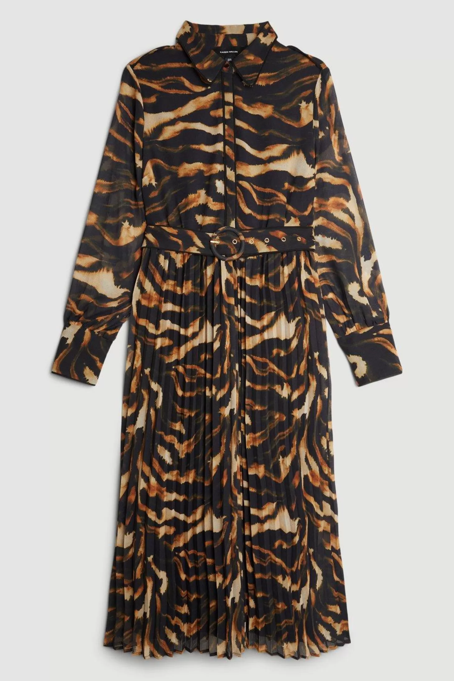 Karen Millen Plus Size Georgette Pleated And Belted Woven Maxi Dress