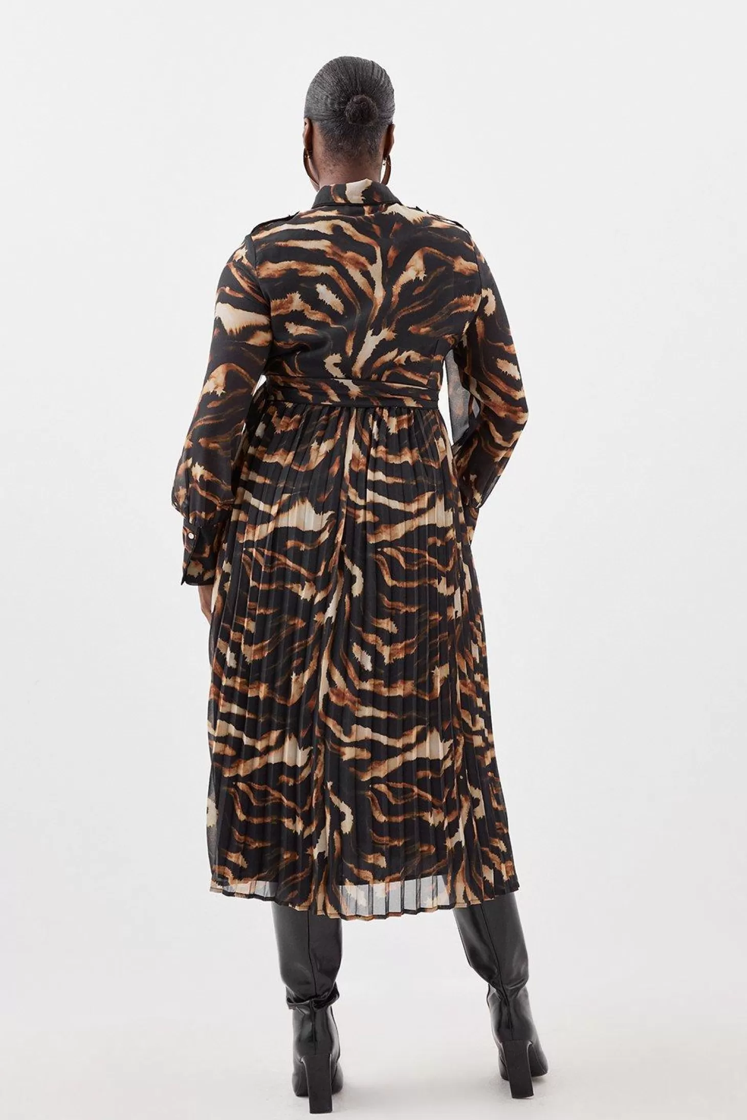 Karen Millen Plus Size Georgette Pleated And Belted Woven Maxi Dress
