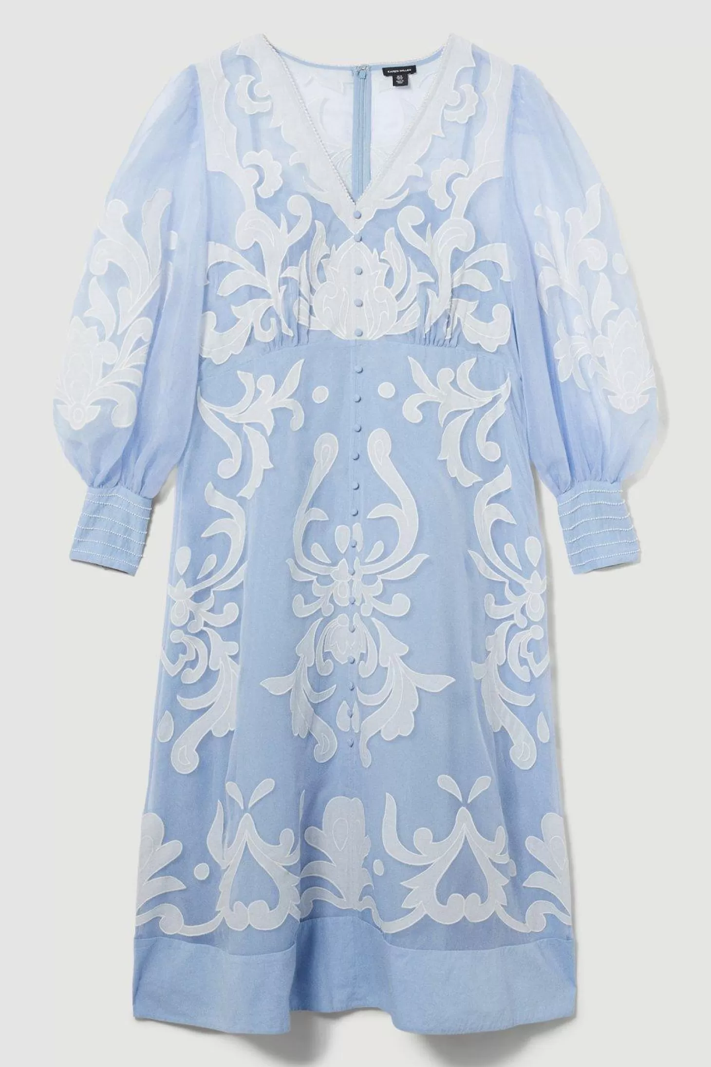 Karen Millen Plus Size Applique Organdie Buttoned Woven Maxi Dress