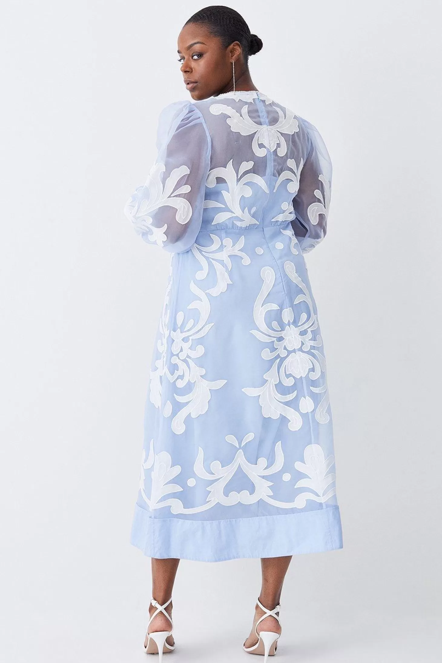 Karen Millen Plus Size Applique Organdie Buttoned Woven Maxi Dress