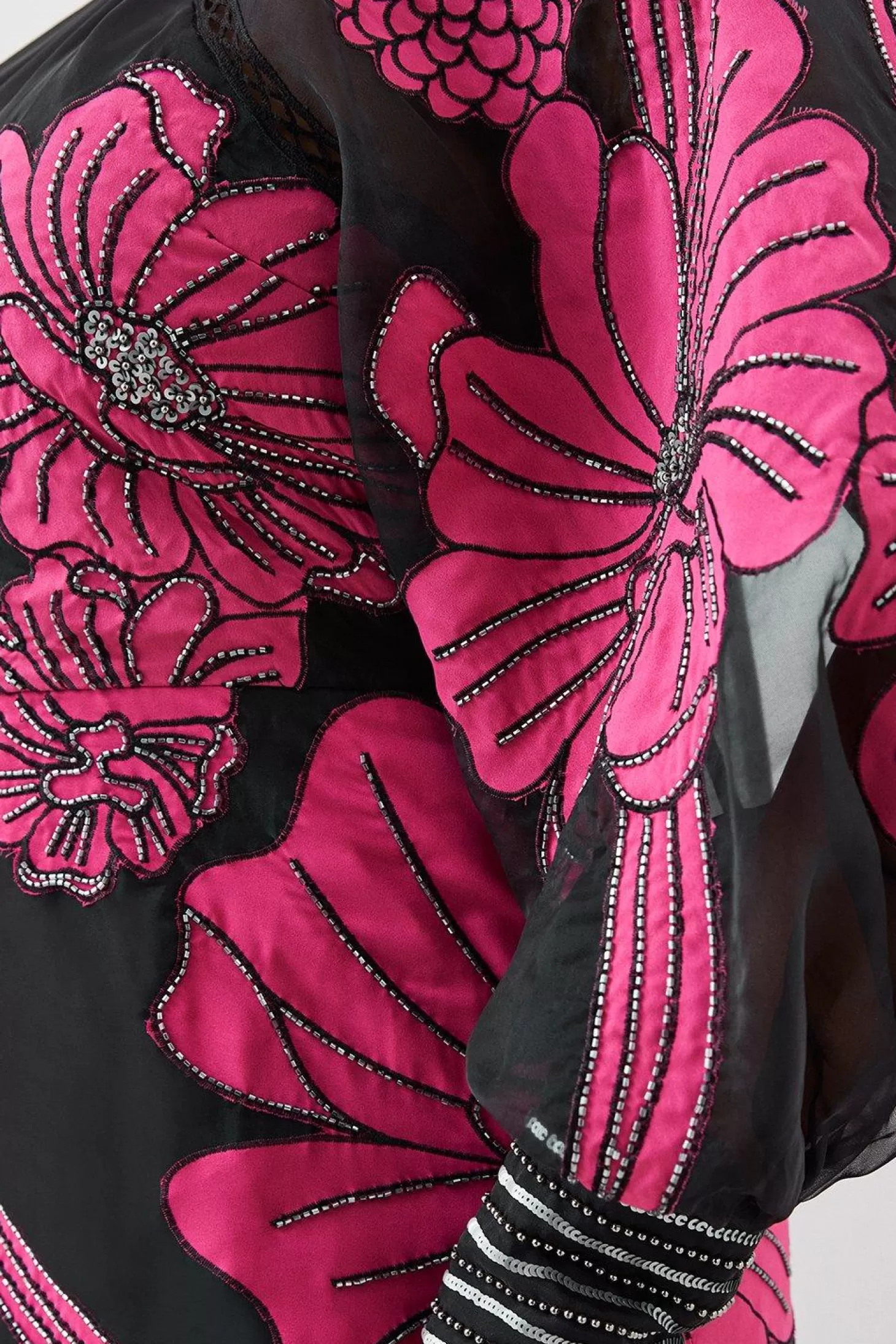 Karen Millen Plus Size Applique Organdie Floral Graphic Woven Maxi Dress