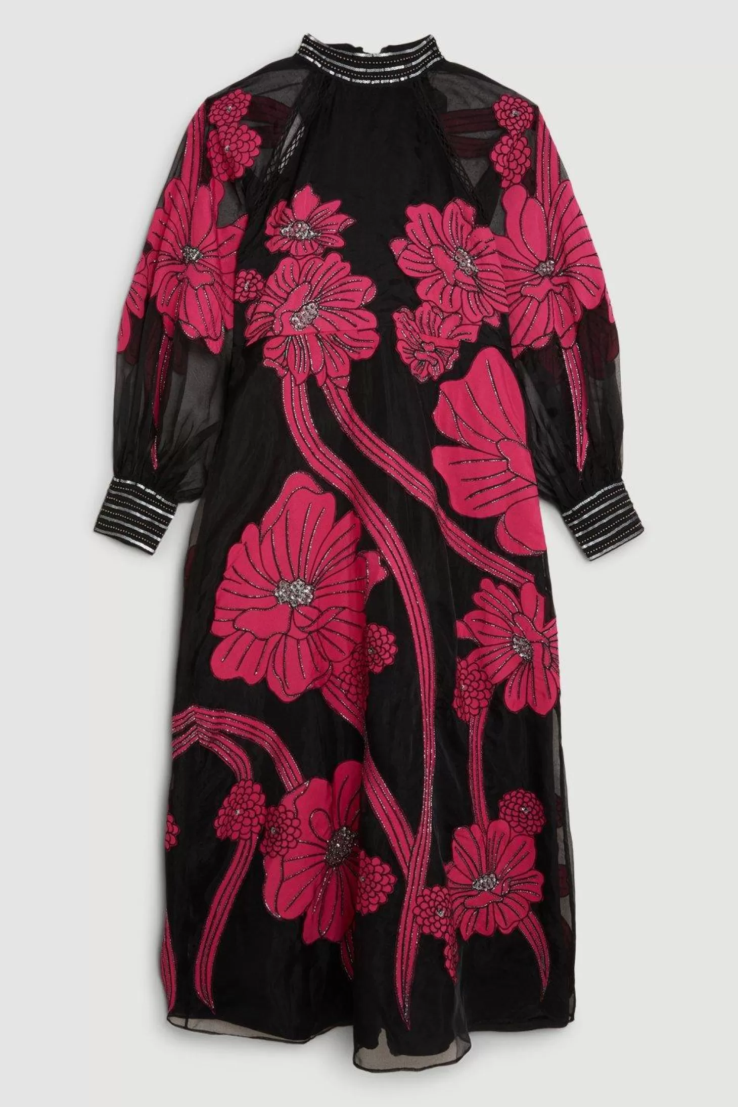 Karen Millen Plus Size Applique Organdie Floral Graphic Woven Maxi Dress