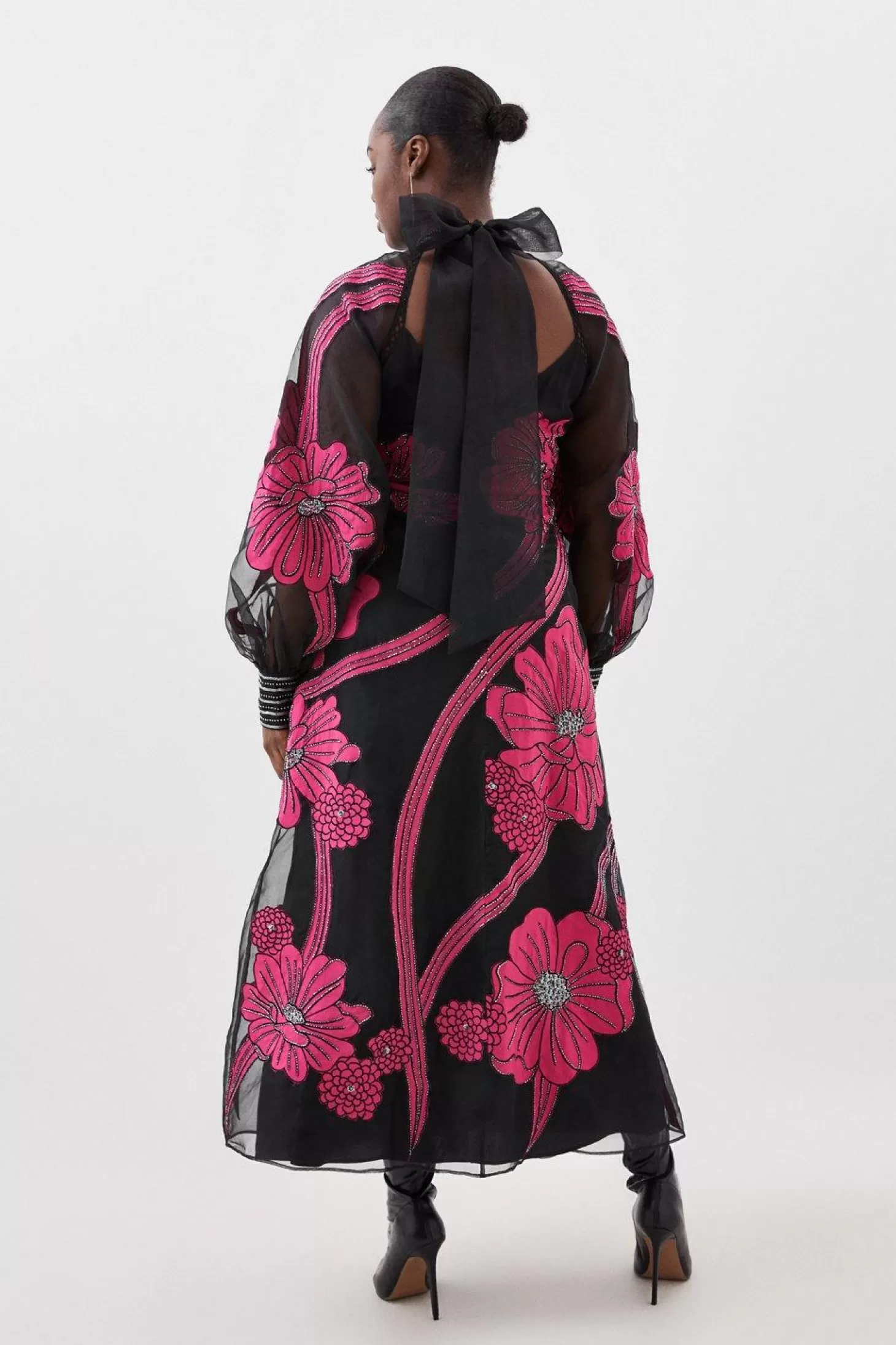 Karen Millen Plus Size Applique Organdie Floral Graphic Woven Maxi Dress