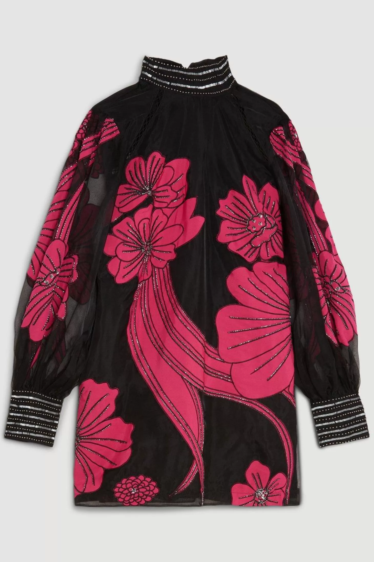 Karen Millen Plus Size Applique Organdie Floral Graphic Woven Mini Dress