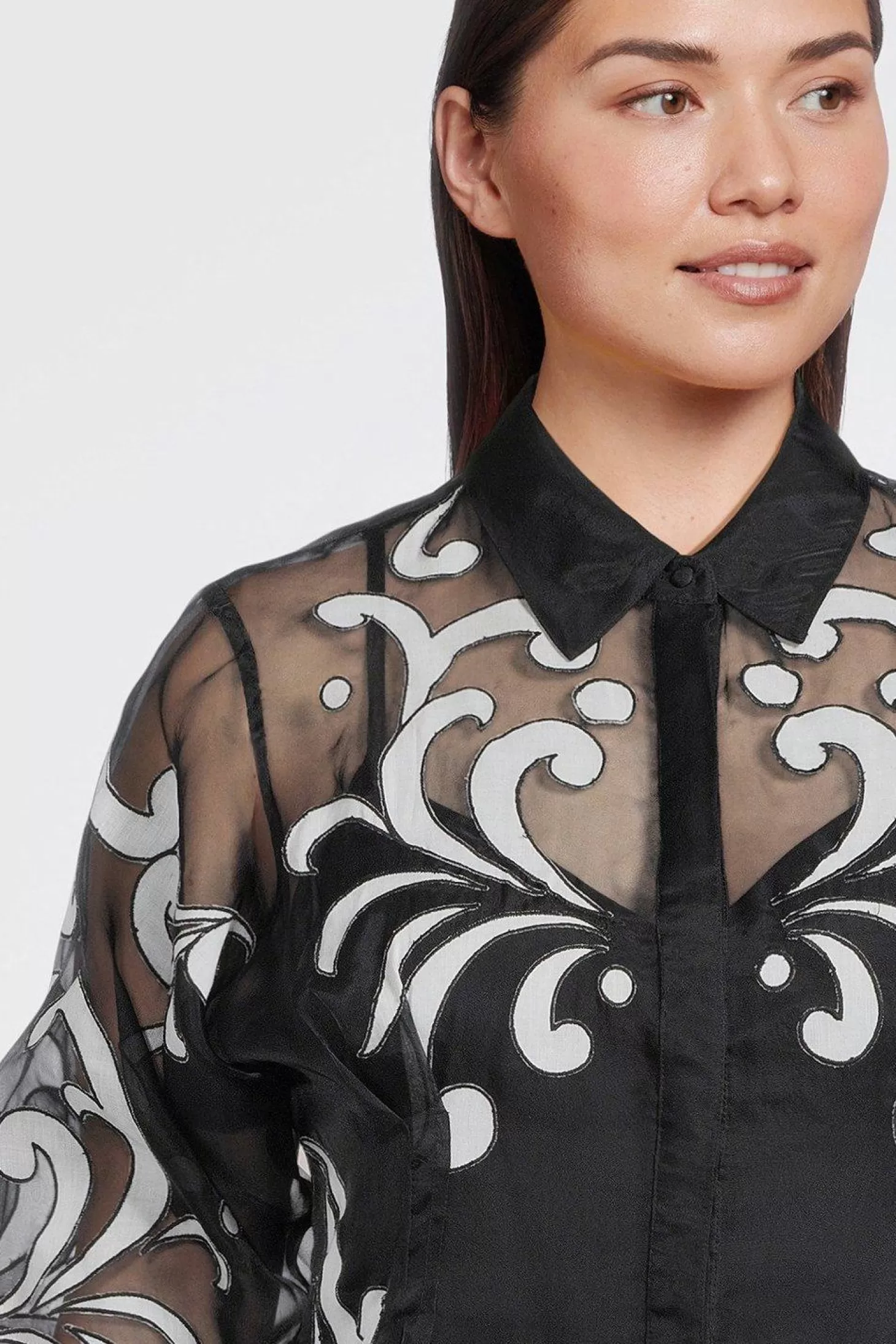 Karen Millen Plus Size Applique Organdie Woven Midi Shirt Dress