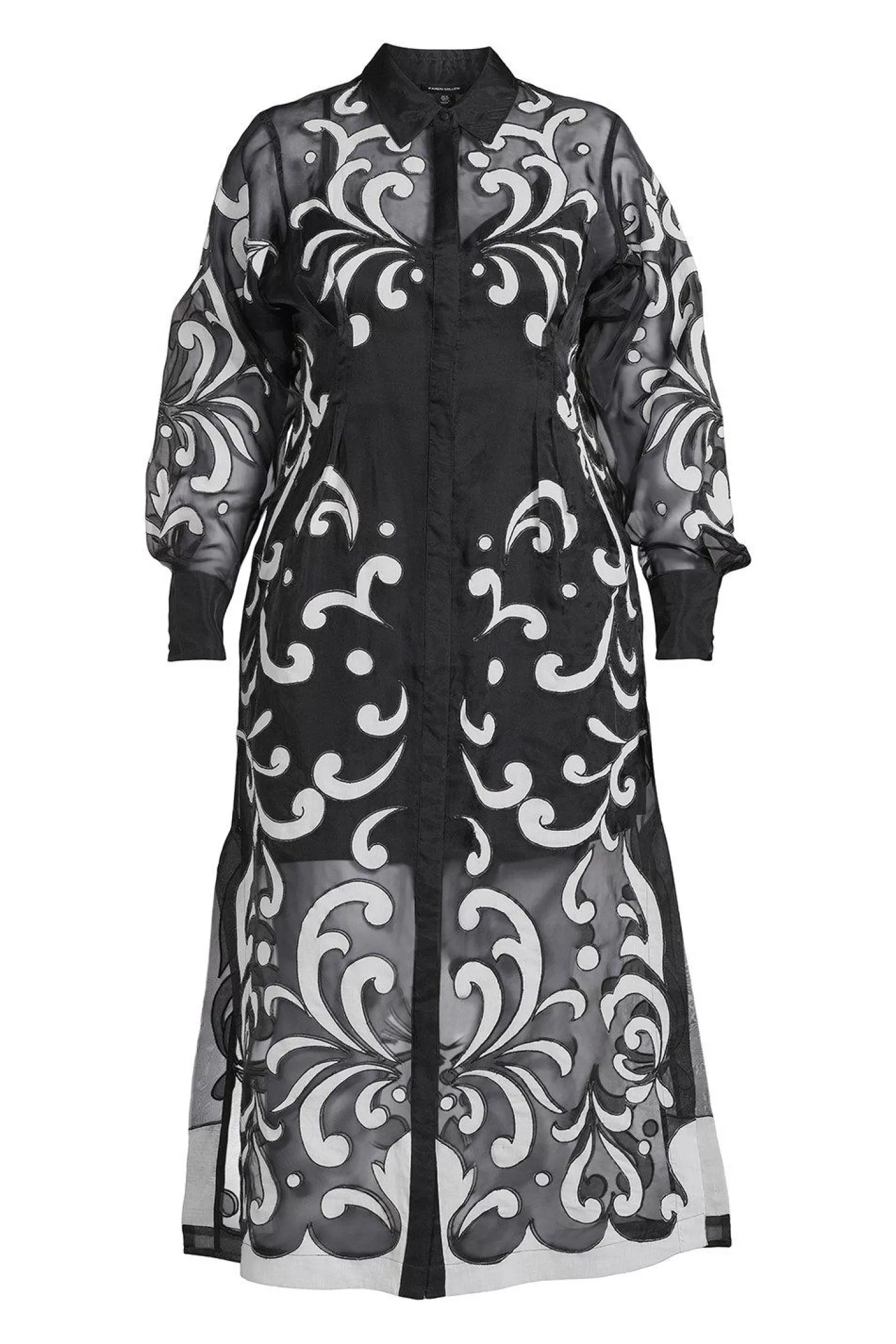 Karen Millen Plus Size Applique Organdie Woven Midi Shirt Dress