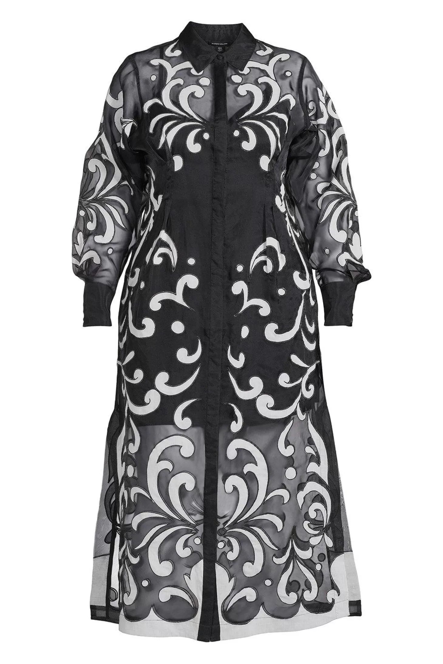 Karen Millen Plus Size Applique Organdie Woven Midi Shirt Dress