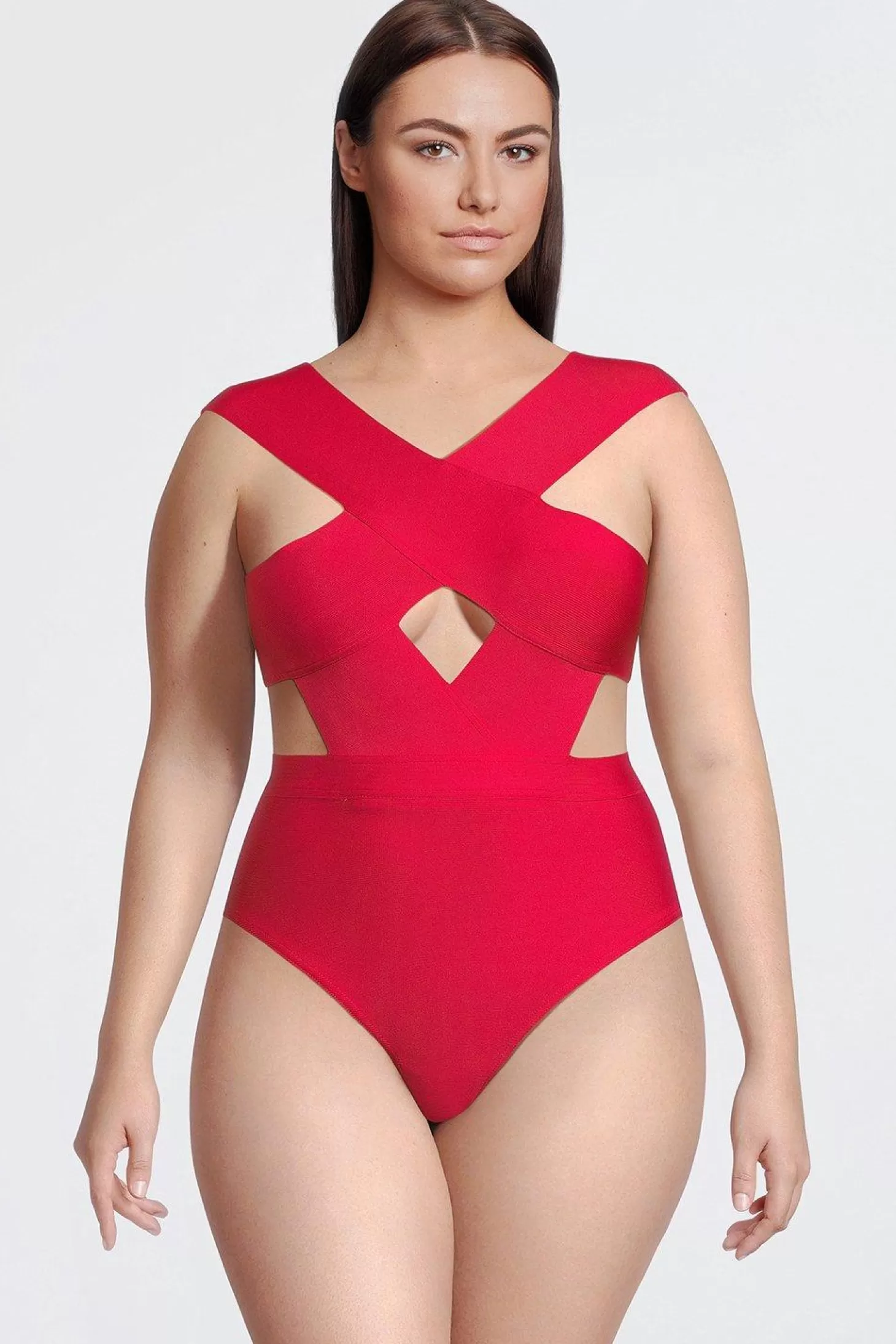 Karen Millen Plus Size Bandage Cross Front Cut Out Swimsuit