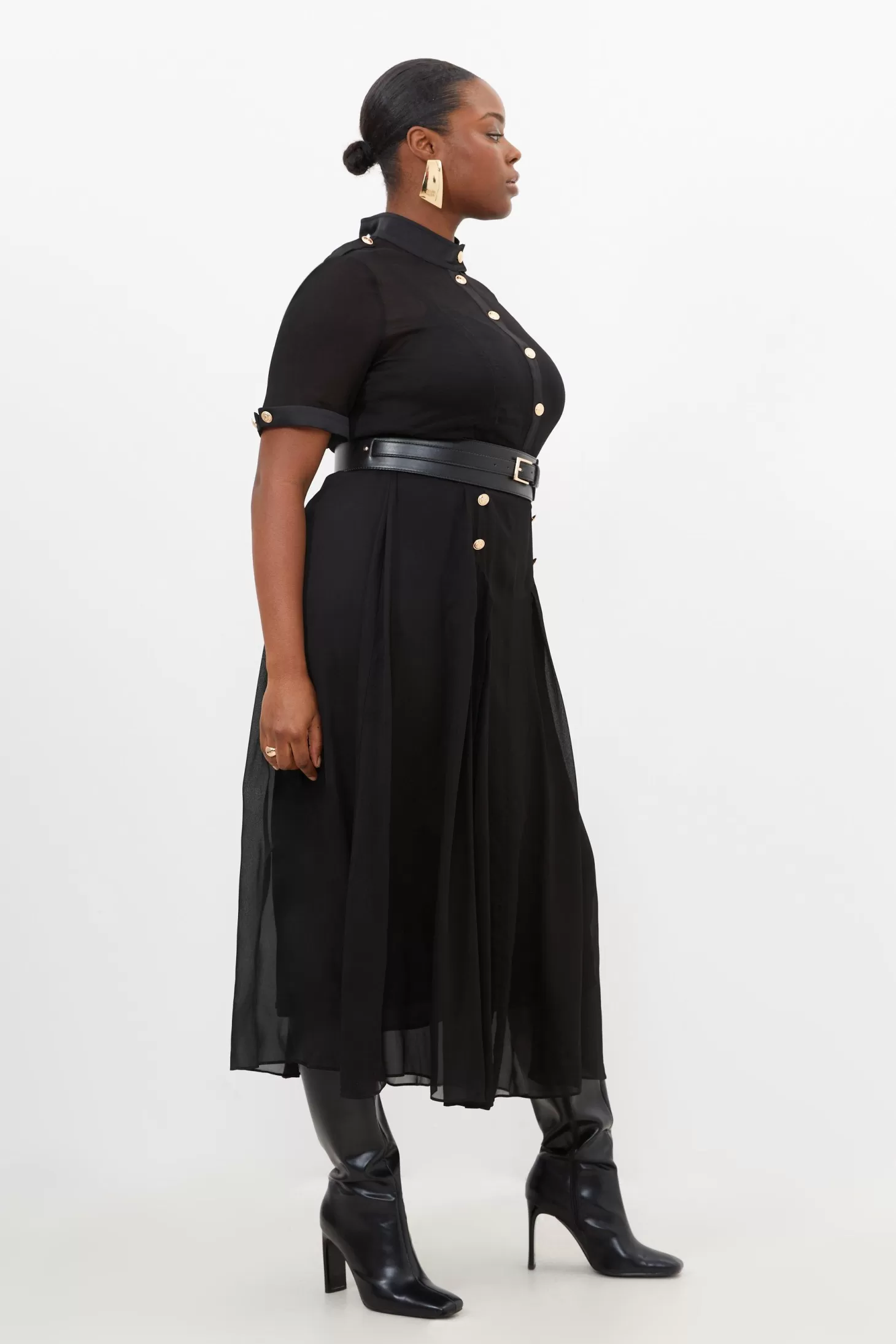 Karen Millen Plus Size Contrast Satin Georgette Woven Belted Midi Dress