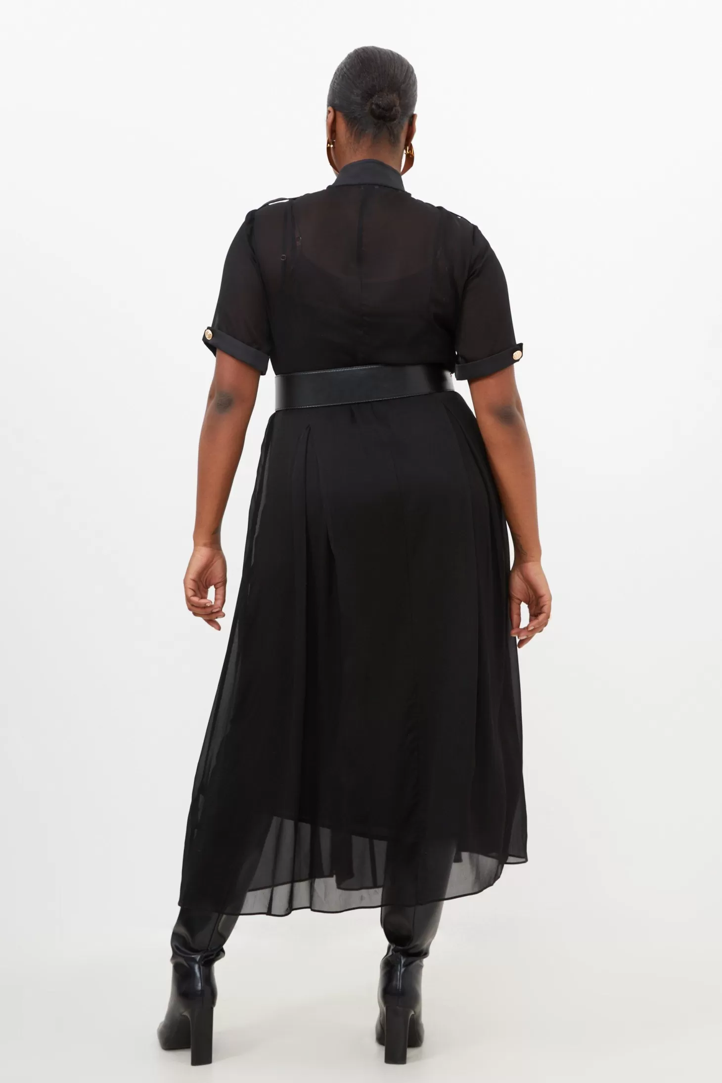 Karen Millen Plus Size Contrast Satin Georgette Woven Belted Midi Dress