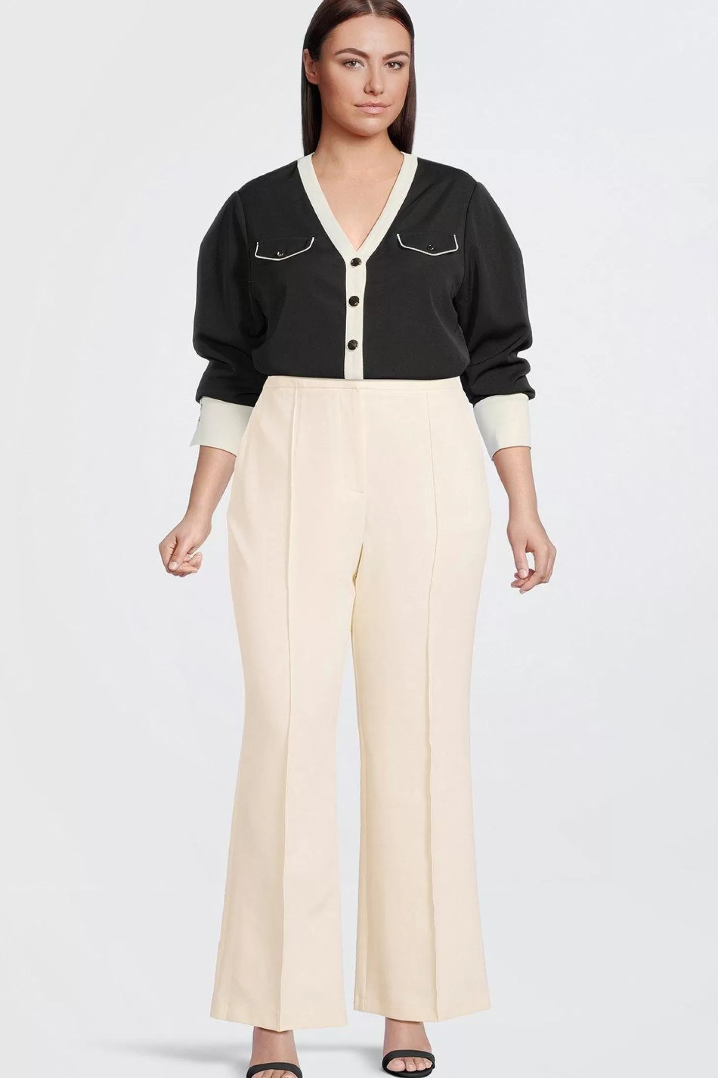 Karen Millen Plus Size Contrast Twill Long Sleeve Button Up Shirt