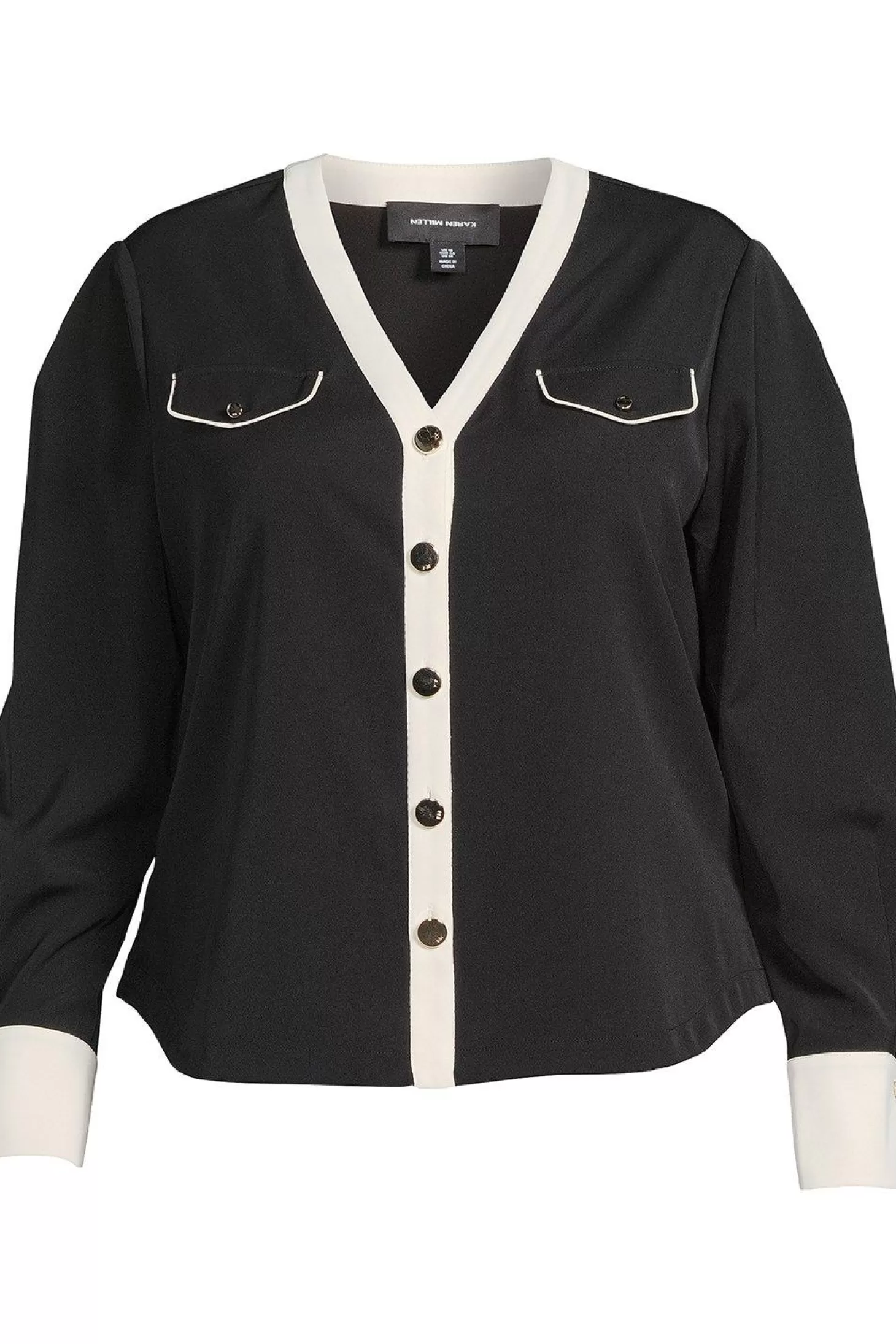 Karen Millen Plus Size Contrast Twill Long Sleeve Button Up Shirt