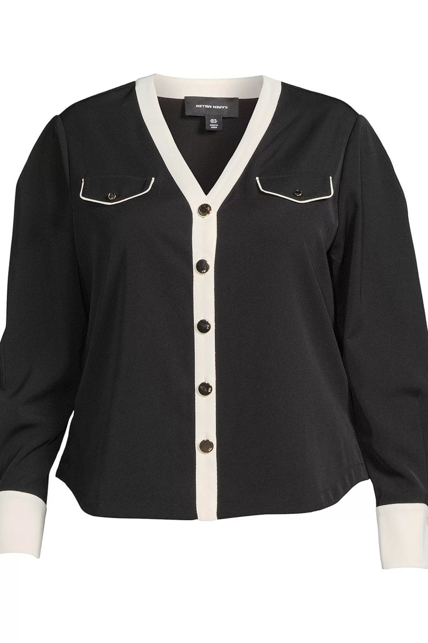 Karen Millen Plus Size Contrast Twill Long Sleeve Button Up Shirt