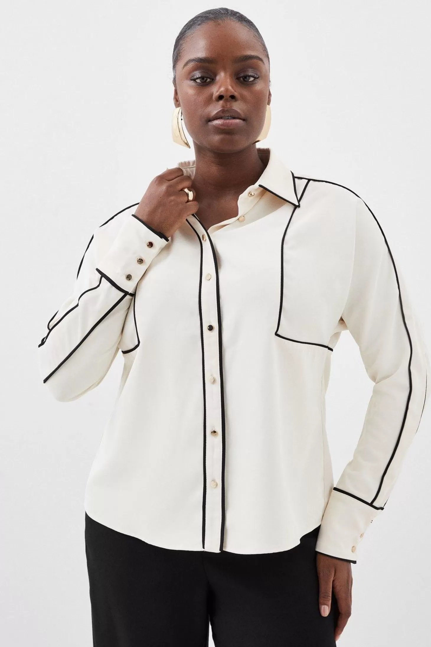 Karen Millen Plus Size Contrast Twill Pocket Woven Shirt