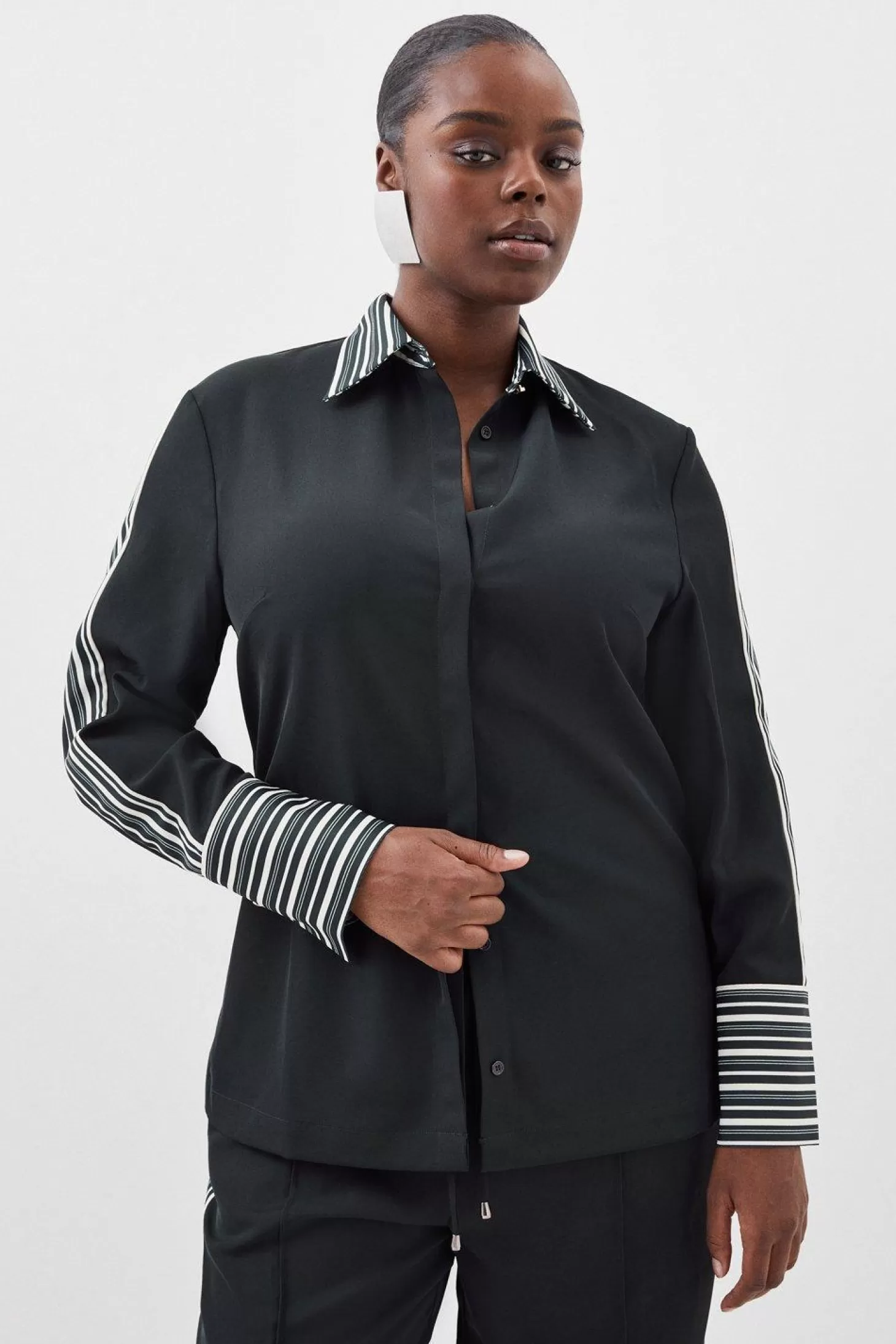 Karen Millen Plus Size Contrast Twill Woven Shirt