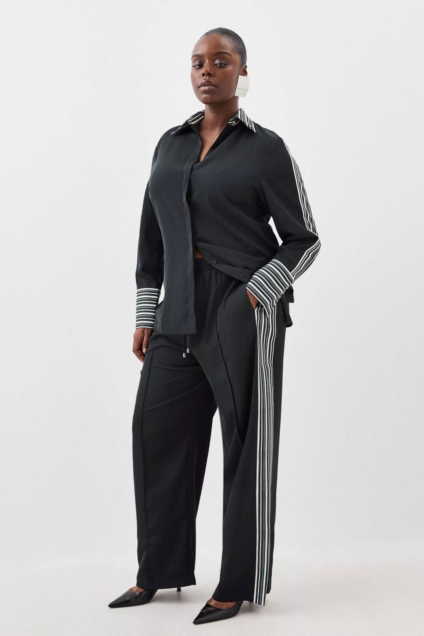 Karen Millen Plus Size Contrast Twill Woven Wide Leg Pants
