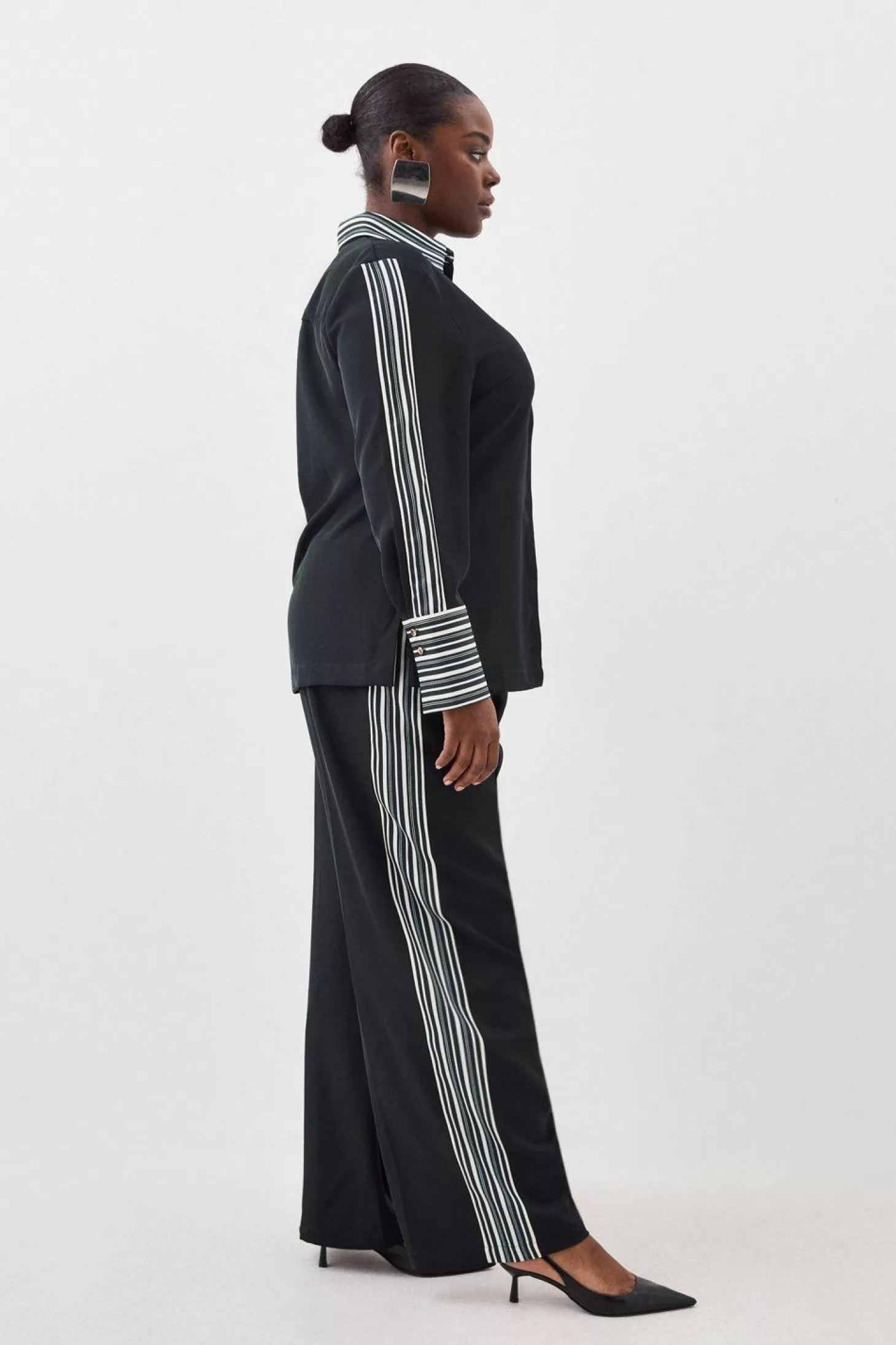Karen Millen Plus Size Contrast Twill Woven Wide Leg Pants