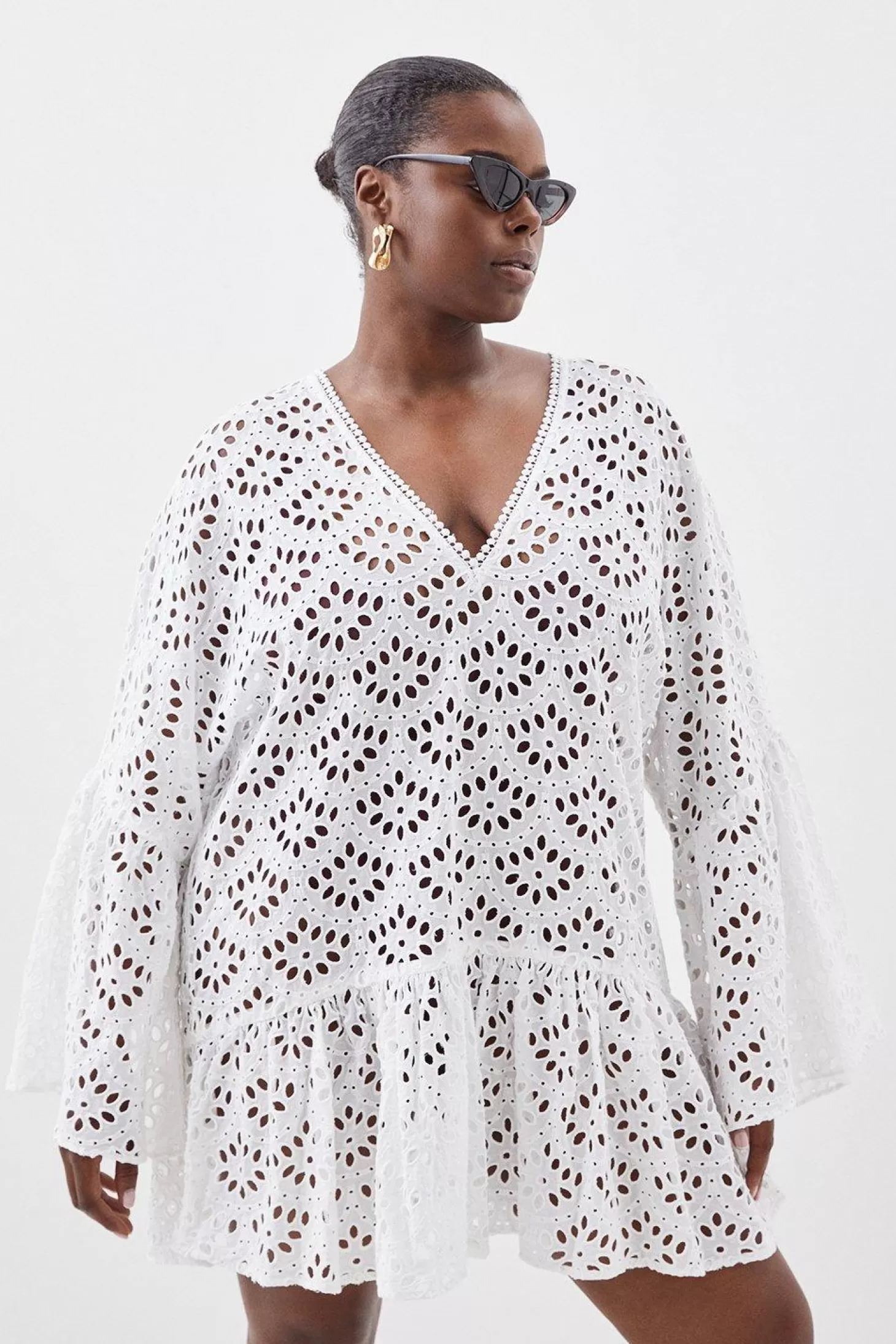 Karen Millen Plus Size Cotton Eyelet Beach Mini Kimono