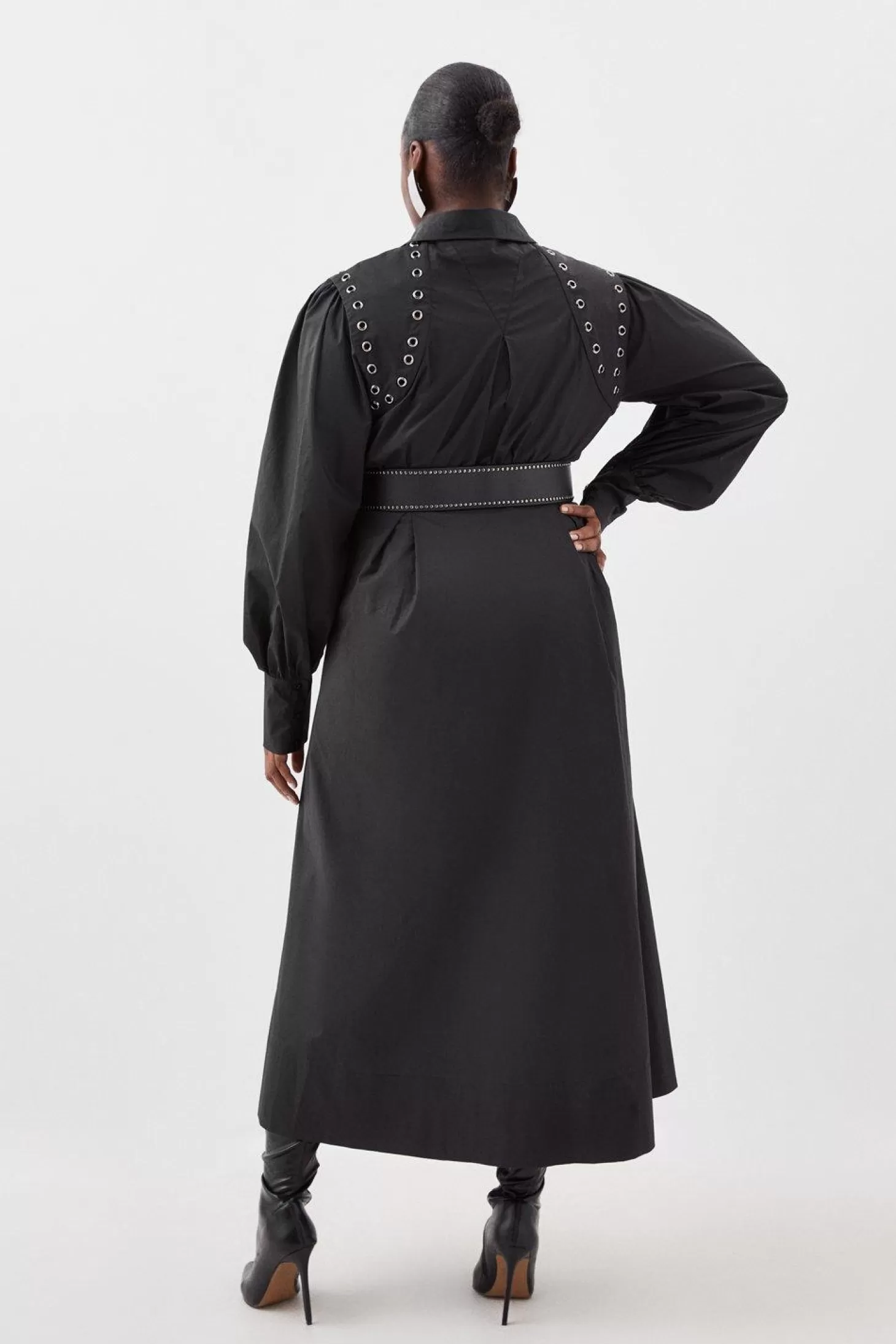 Karen Millen Plus Size Cotton Eyelet Belted Long Sleeve Woven Maxi Dress