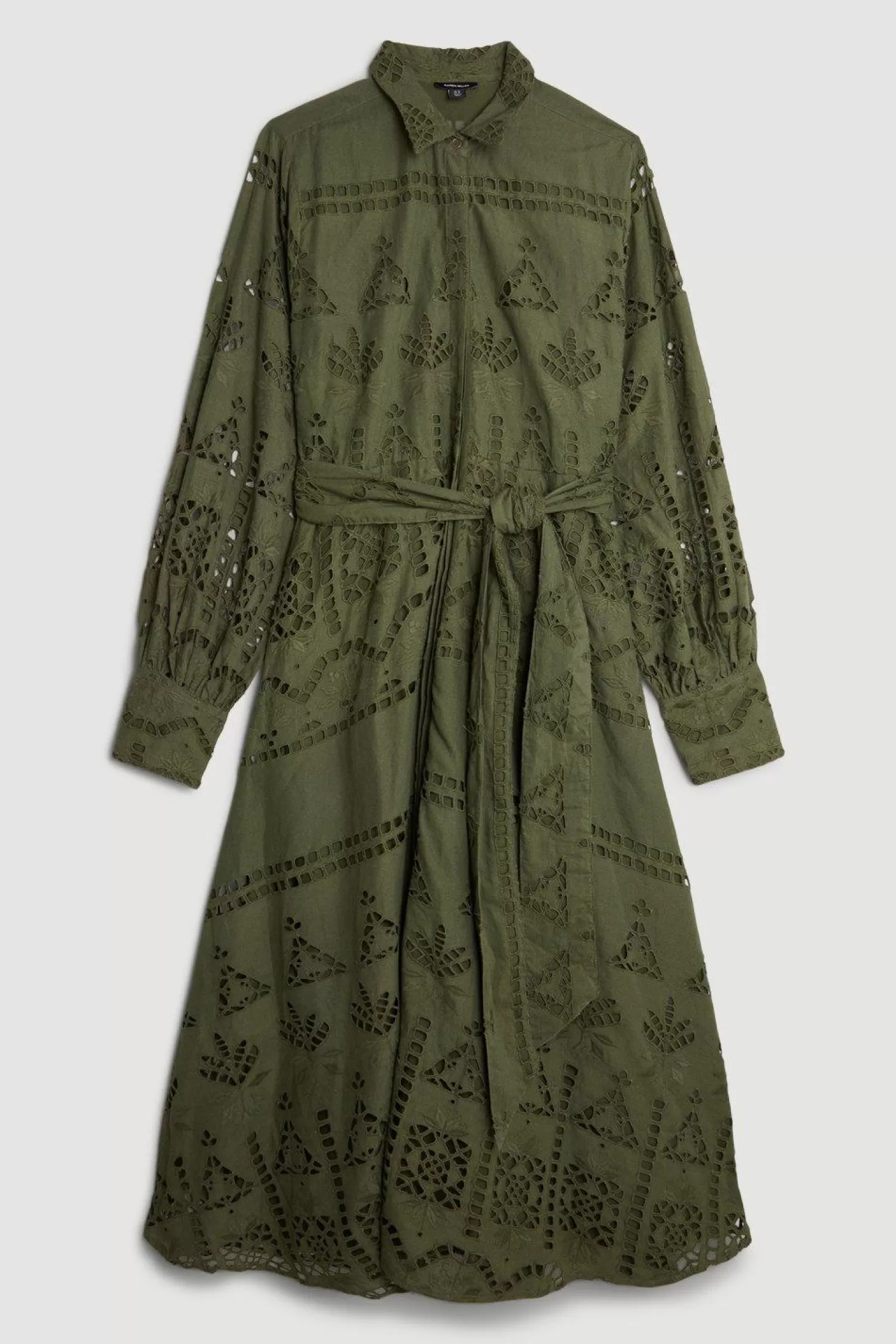 Karen Millen Plus Size Cotton Eyelet Belted Woven Maxi Dress