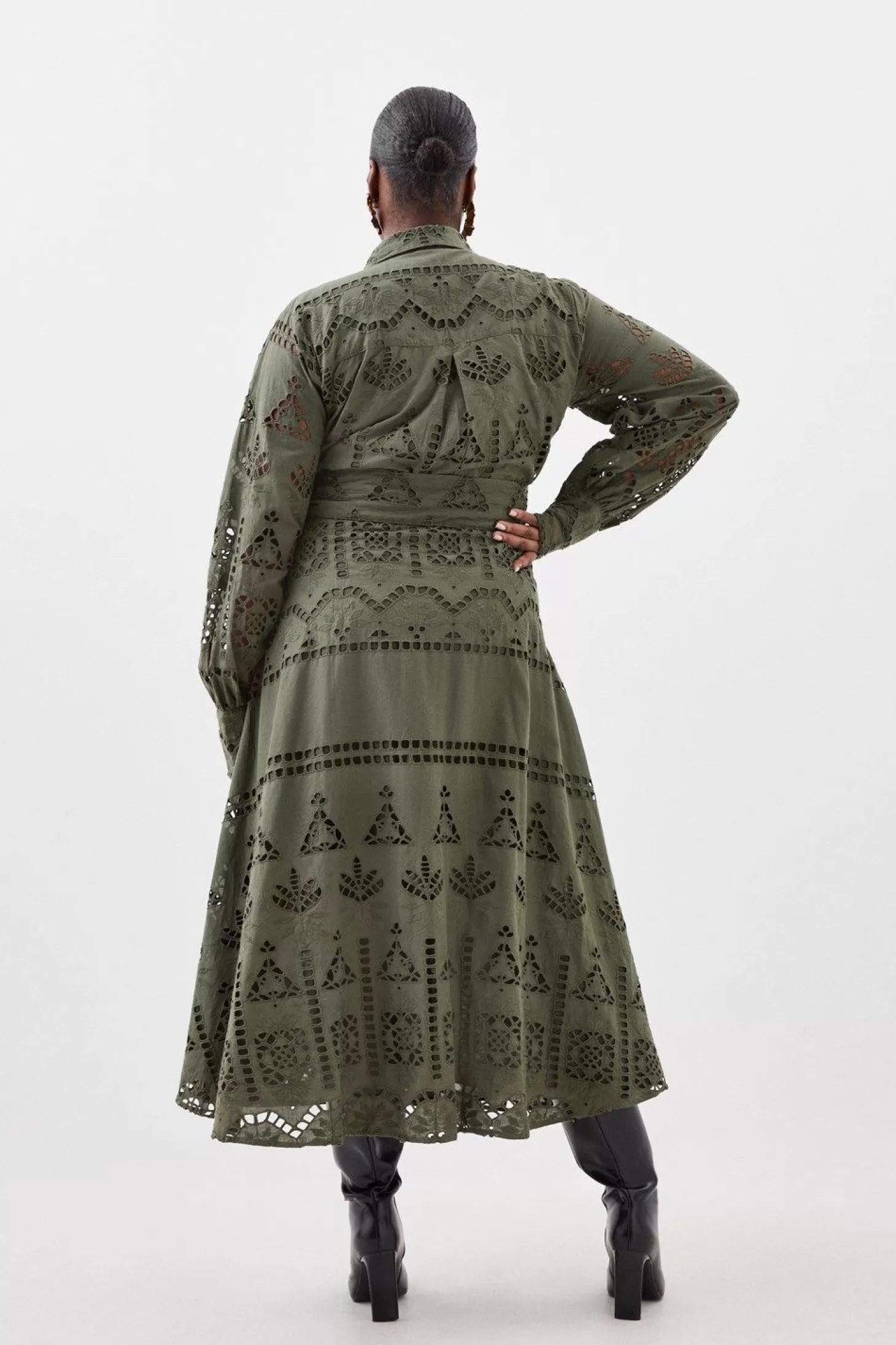 Karen Millen Plus Size Cotton Eyelet Belted Woven Maxi Dress