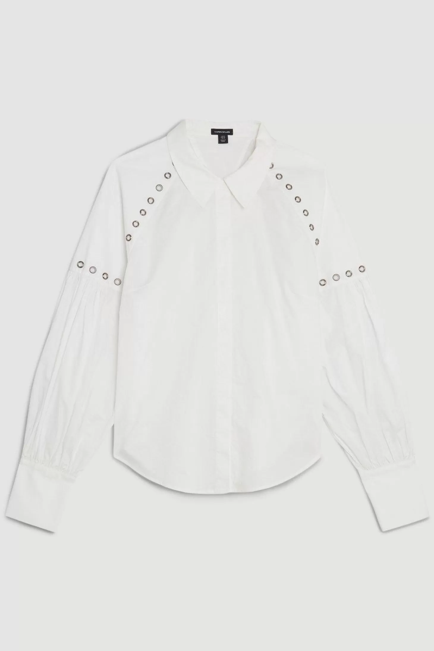 Karen Millen Plus Size Cotton Eyelet Long Sleeve Woven Shirt
