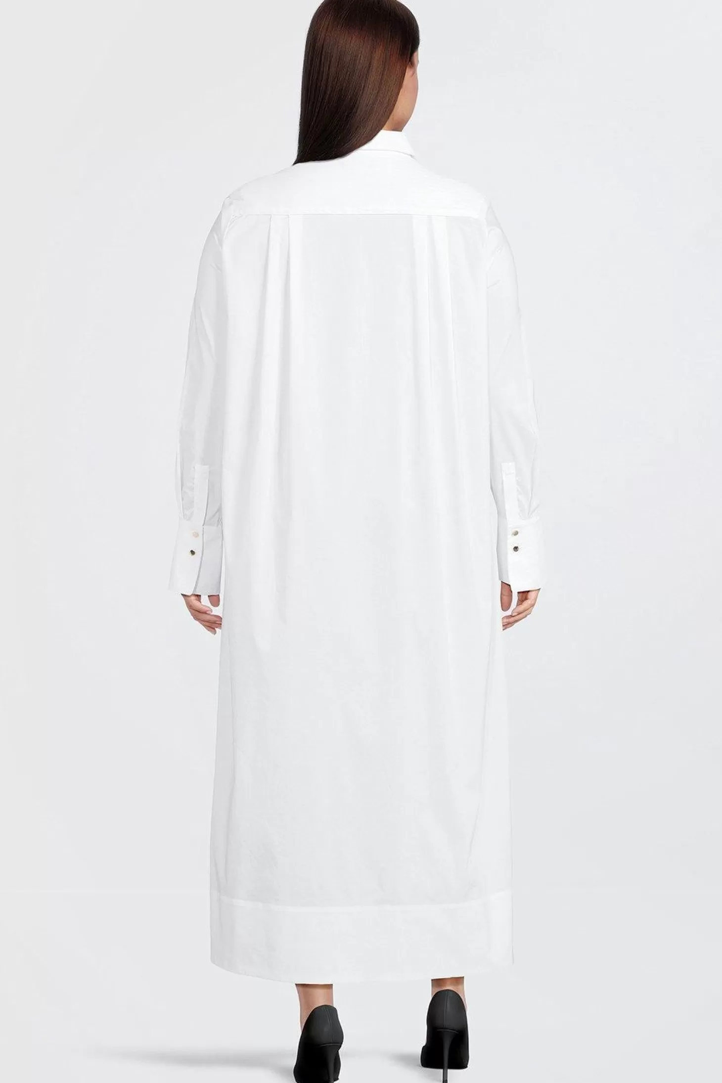 Karen Millen Plus Size Cotton Poplin Collared Midi Shirt Dress