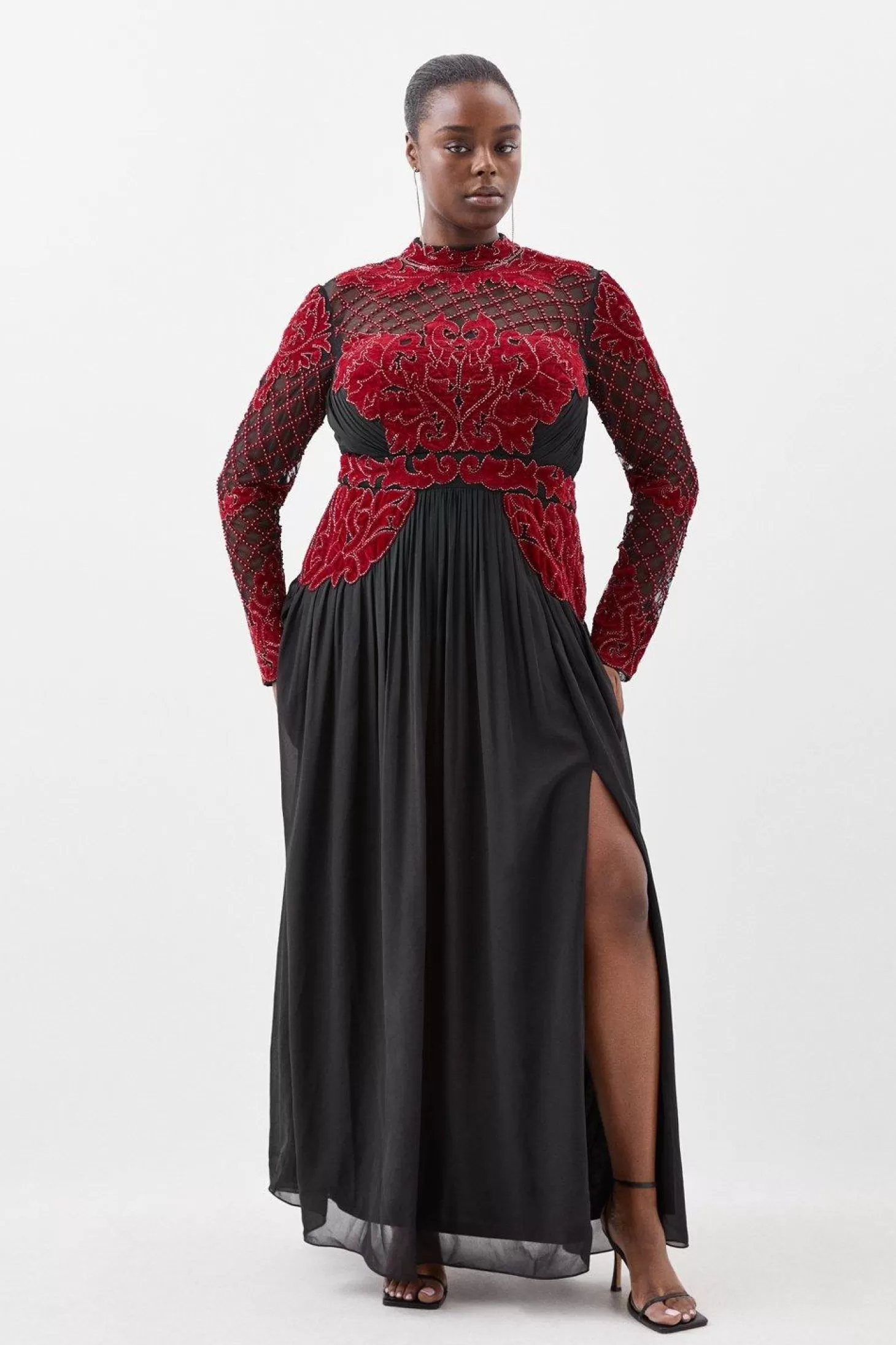 Karen Millen Plus Size Crystal Embellished Cut Out Woven Maxi Dress