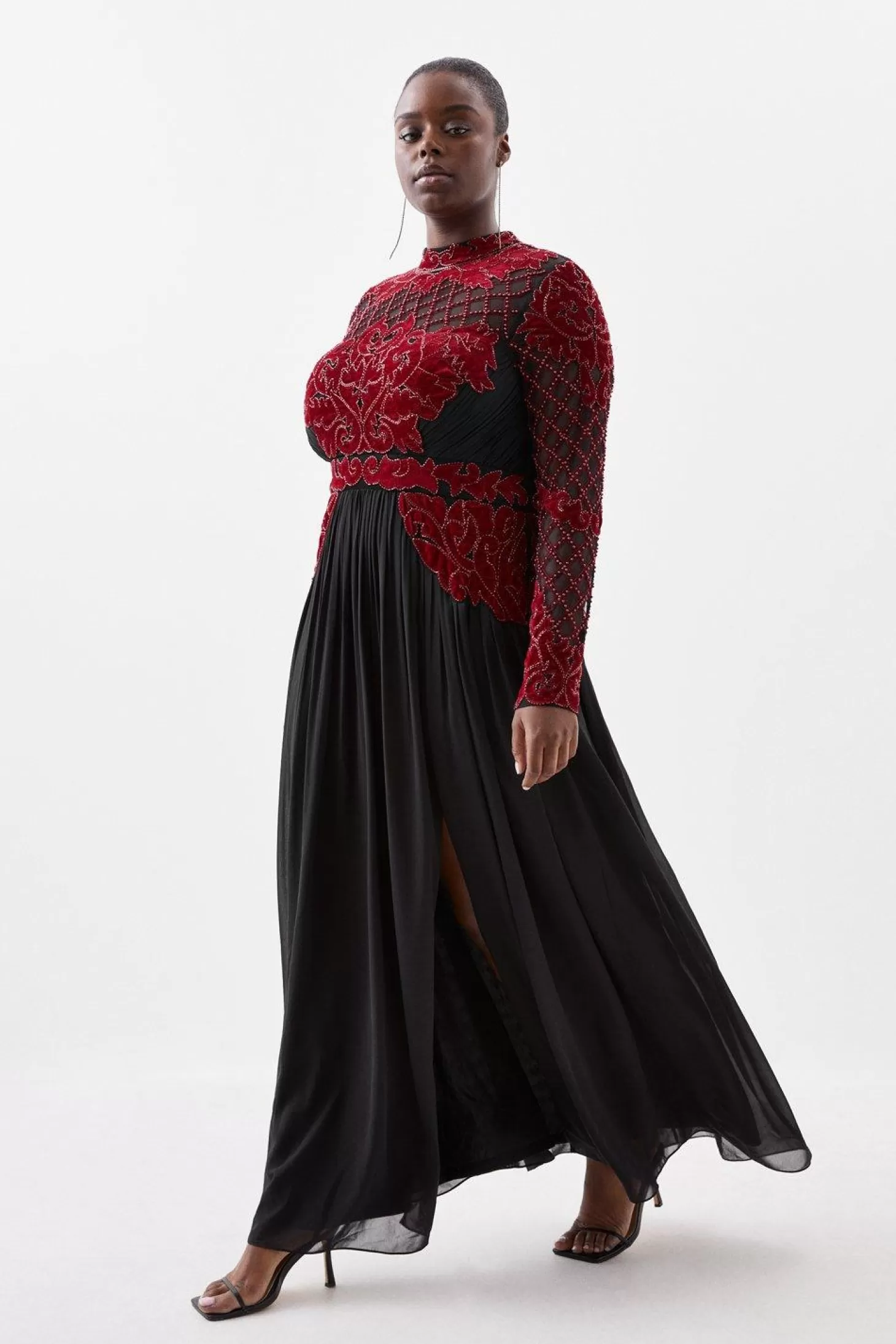 Karen Millen Plus Size Crystal Embellished Cut Out Woven Maxi Dress