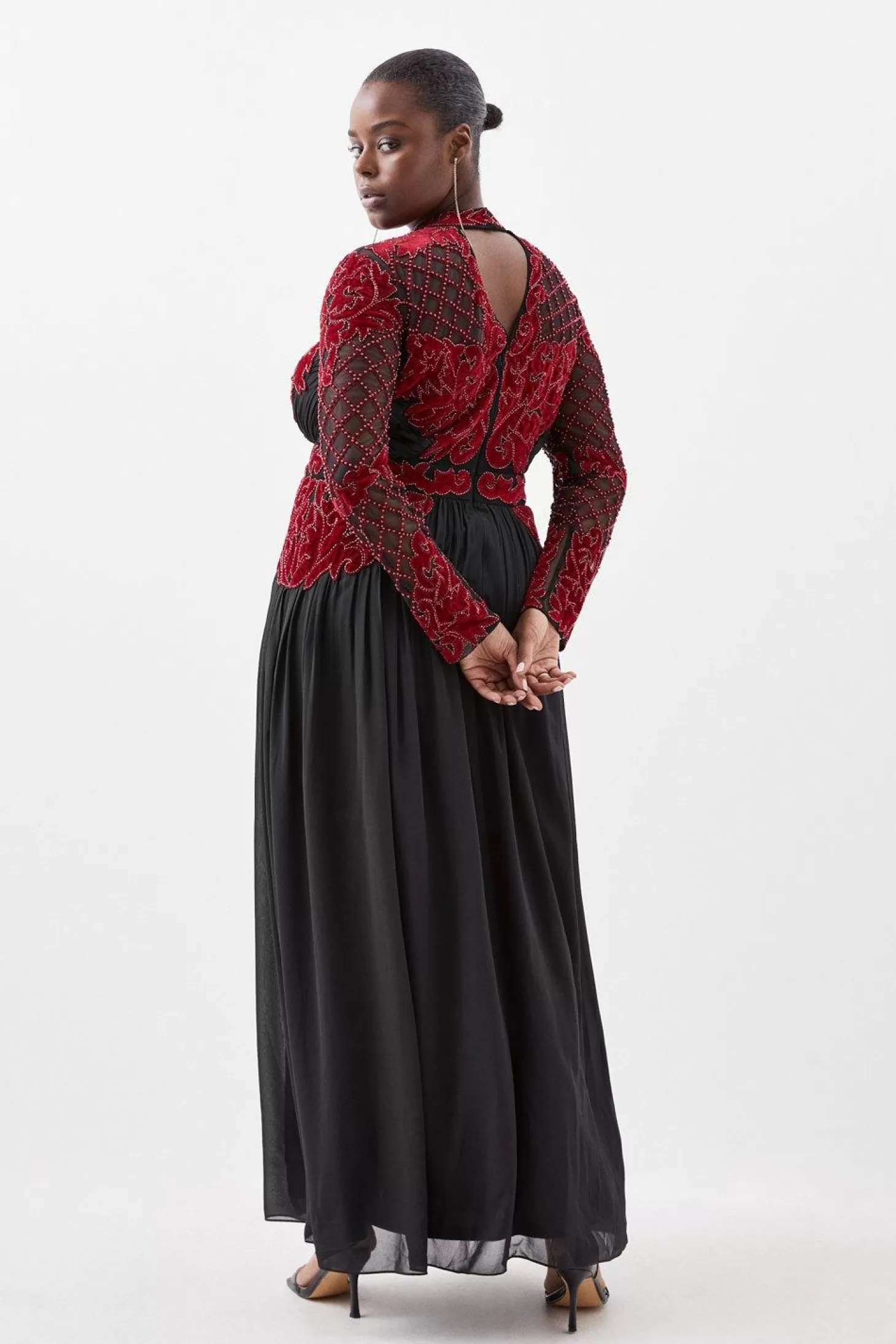 Karen Millen Plus Size Crystal Embellished Cut Out Woven Maxi Dress