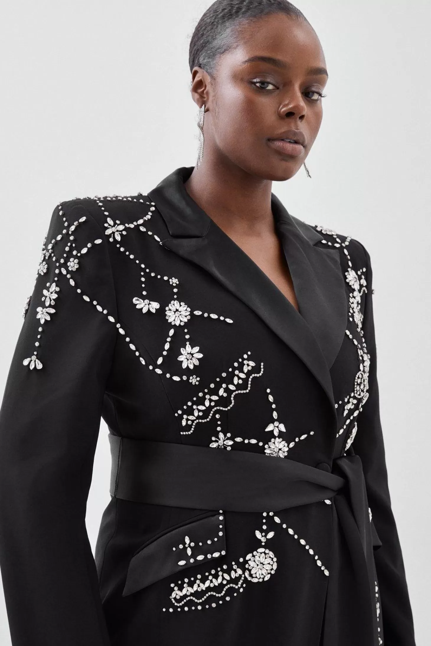 Karen Millen Plus Size Crystal Embellished Woven Midaxi Blazer Dress