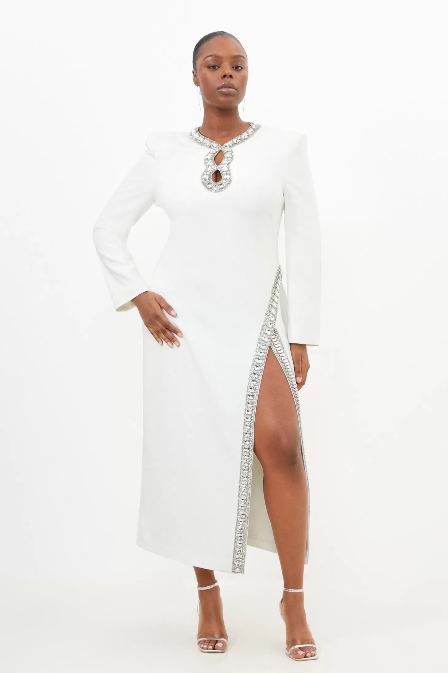 Karen Millen Plus Size Cut Out Embellished Woven Maxi Dress