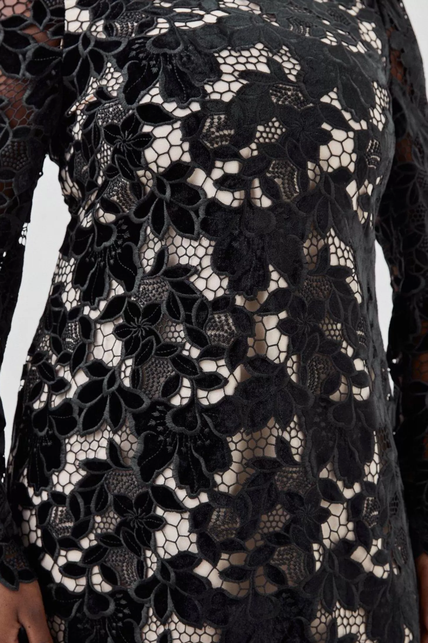 Karen Millen Plus Size Cutwork Velvet Woven Mini Dress