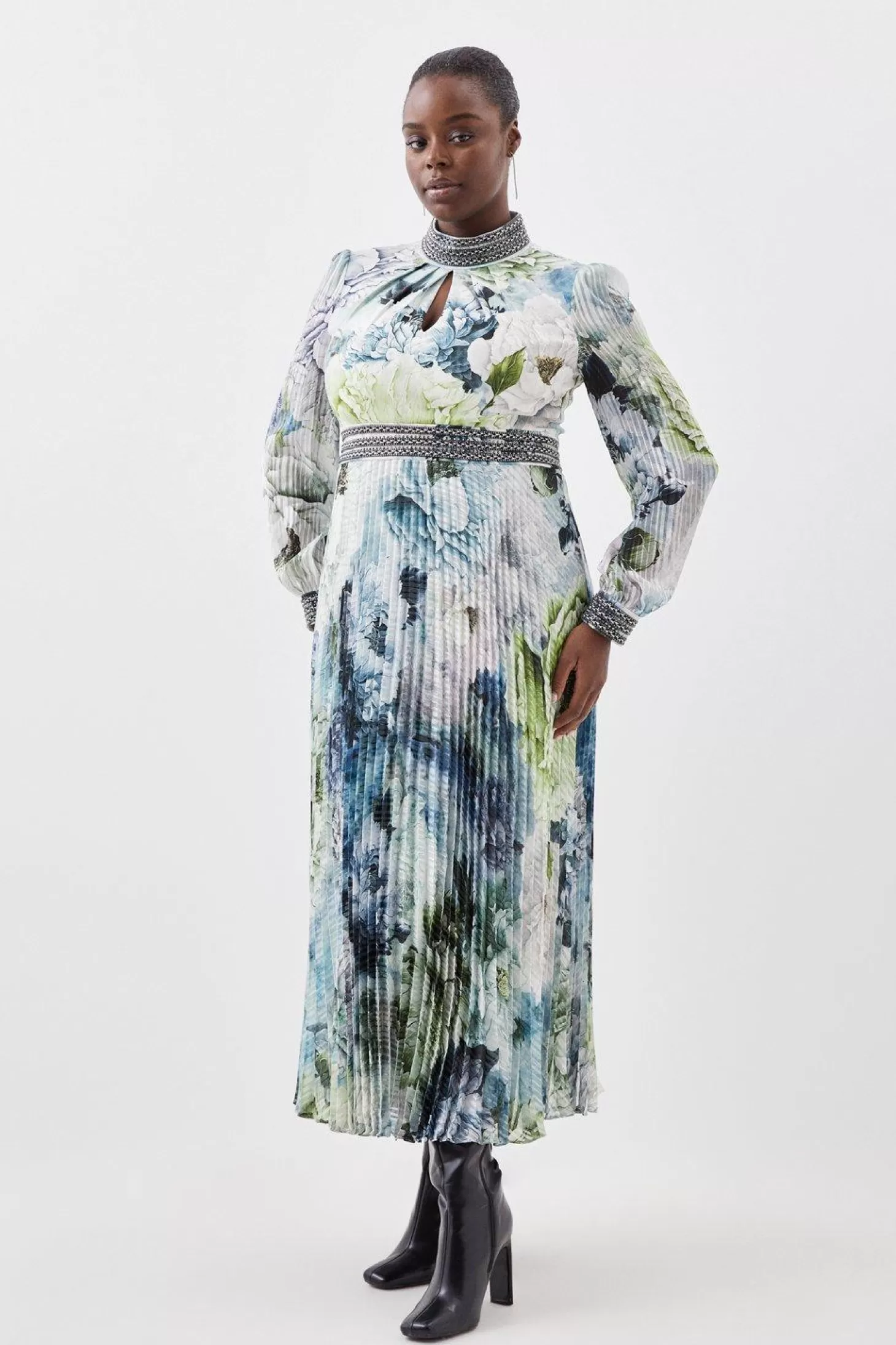 Karen Millen Plus Size Diamante Trim Woven Maxi Dress