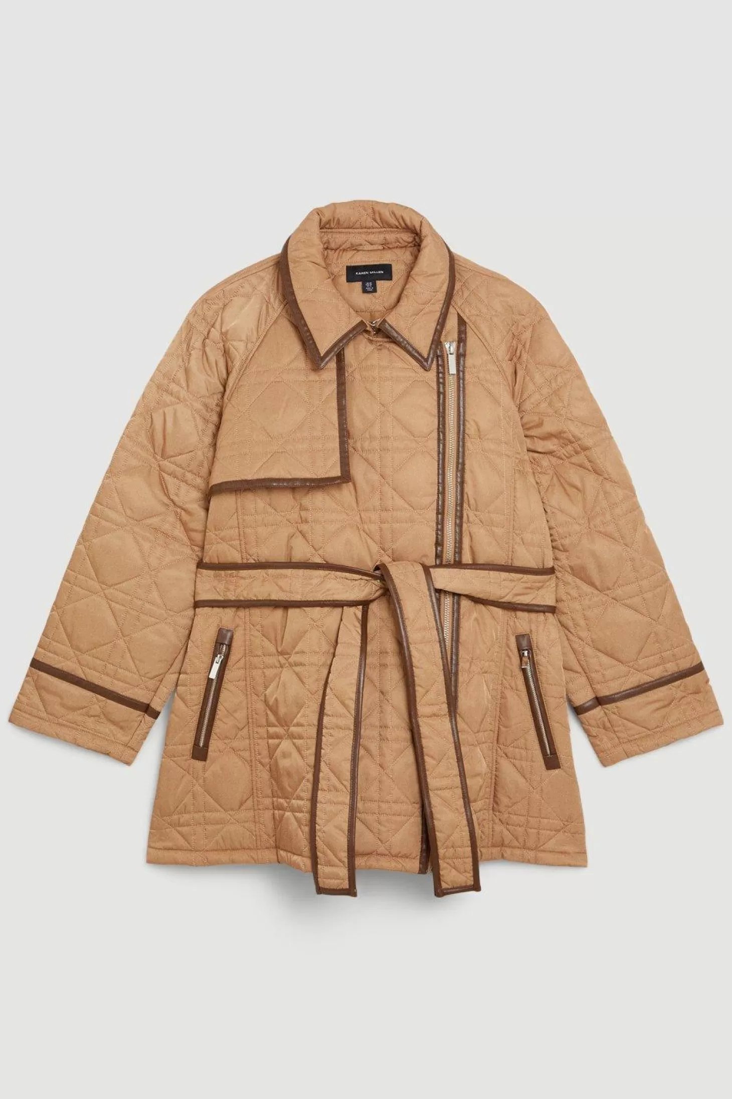 Karen Millen Plus Size Diamond Quilt Contrast Binding Short Trench Coat