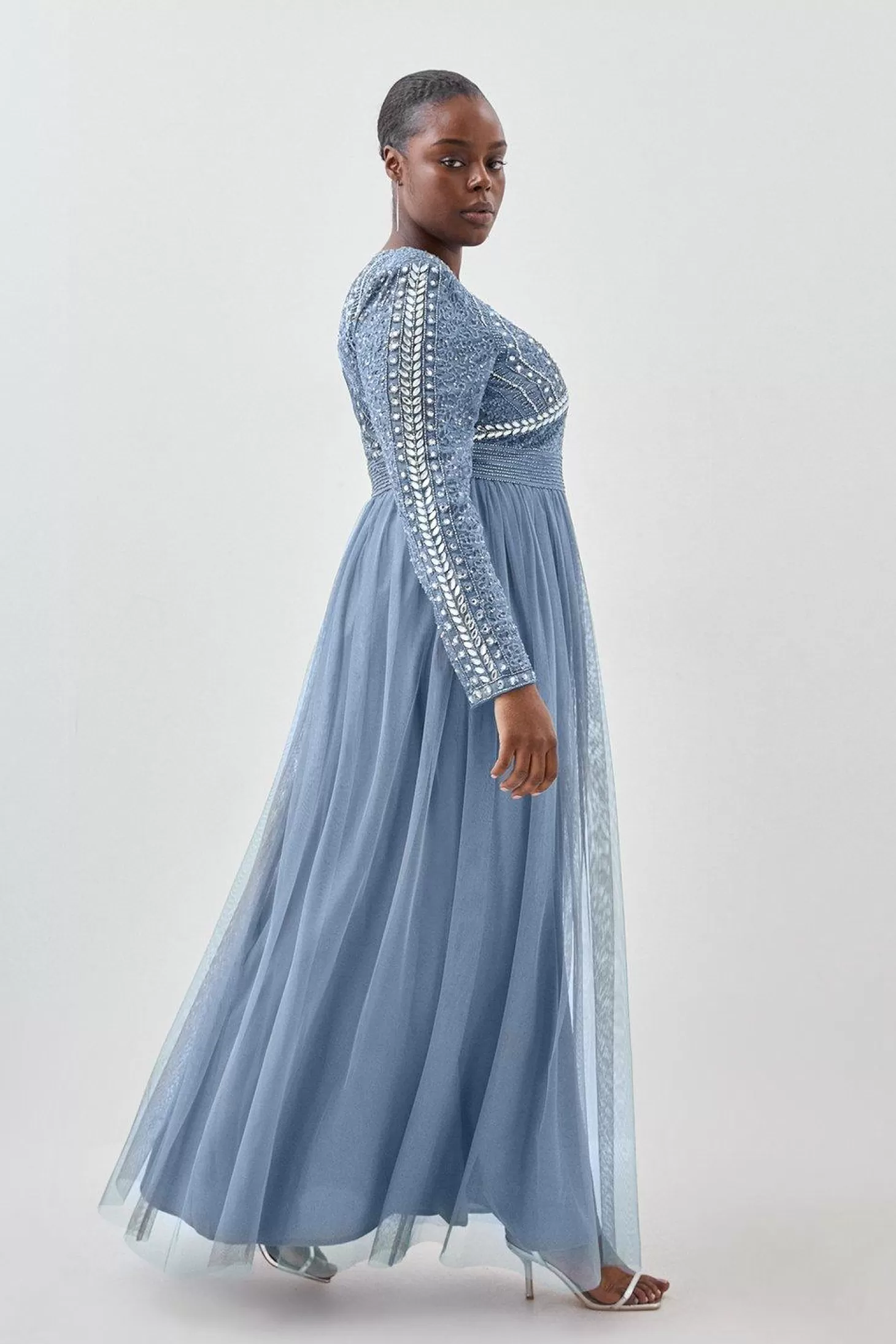 Karen Millen Plus Size Embellished Woven Maxi Dress With Tulle Skirt